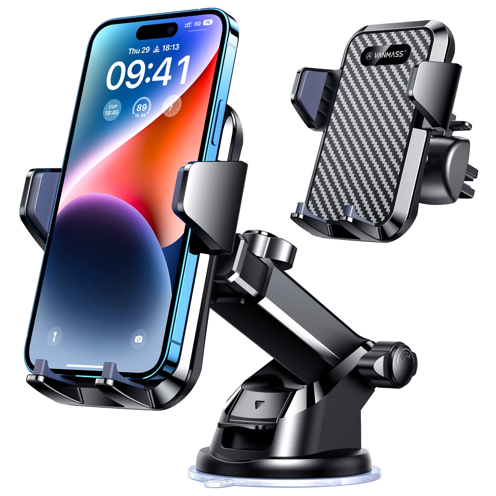 VANMASS 85+LBS Strongest Suction & Military-Grade 2025 Ultimate Car Phone MountPatent & Safety Certs Cell Phone Holder Truck Stand for Dashboard Windshield Vent for iPhone 16 15 Pro Max 14 Samsung