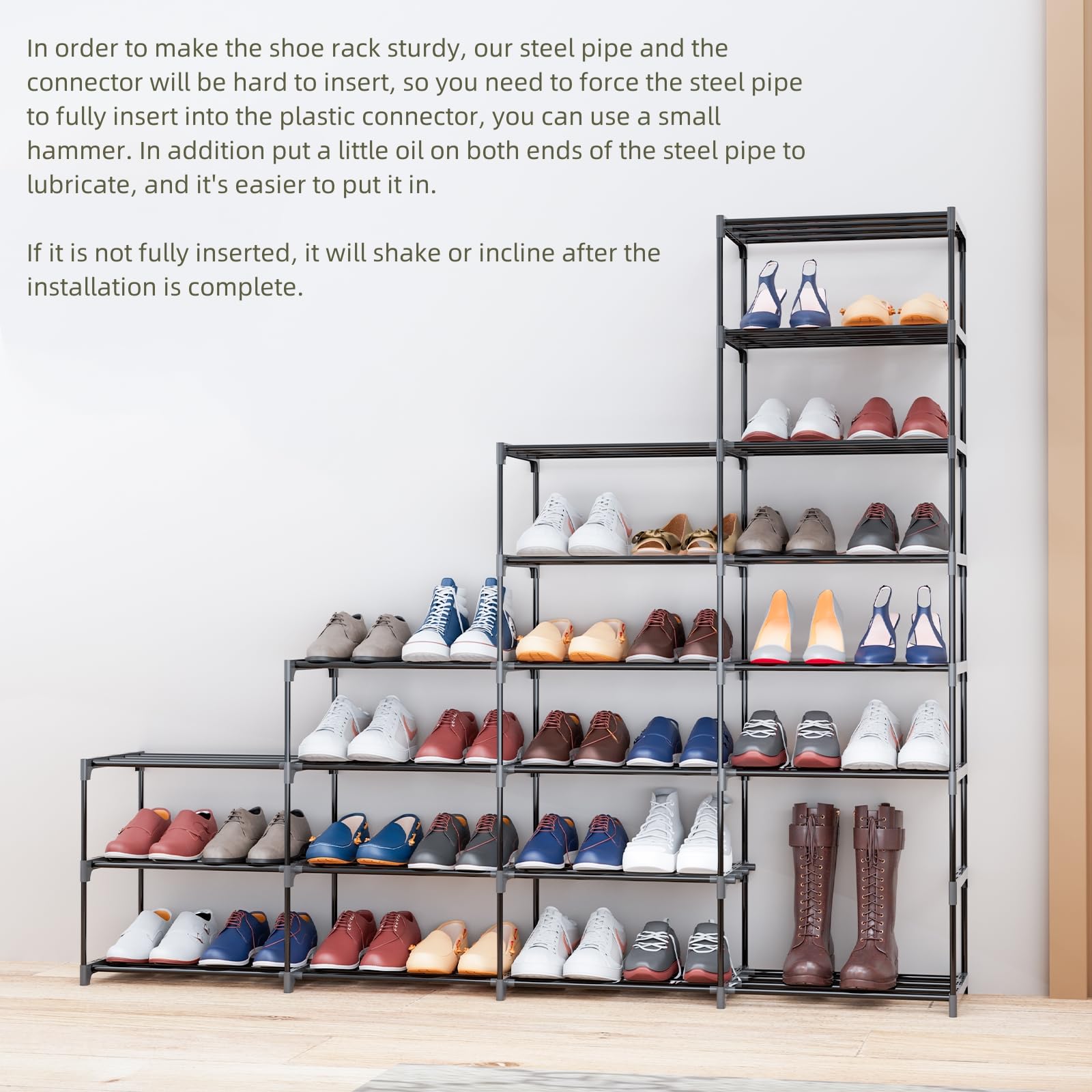 SMILHELTD Shoe Rack Large Capacity 4 Rows 8 Tier 56-64 Pairs Shoes Boots Sneaker Stackable Storage Organizer Garage Entryway Hallway Front Doorway Shoe Tower Cubby Unit Shelf Space Saving