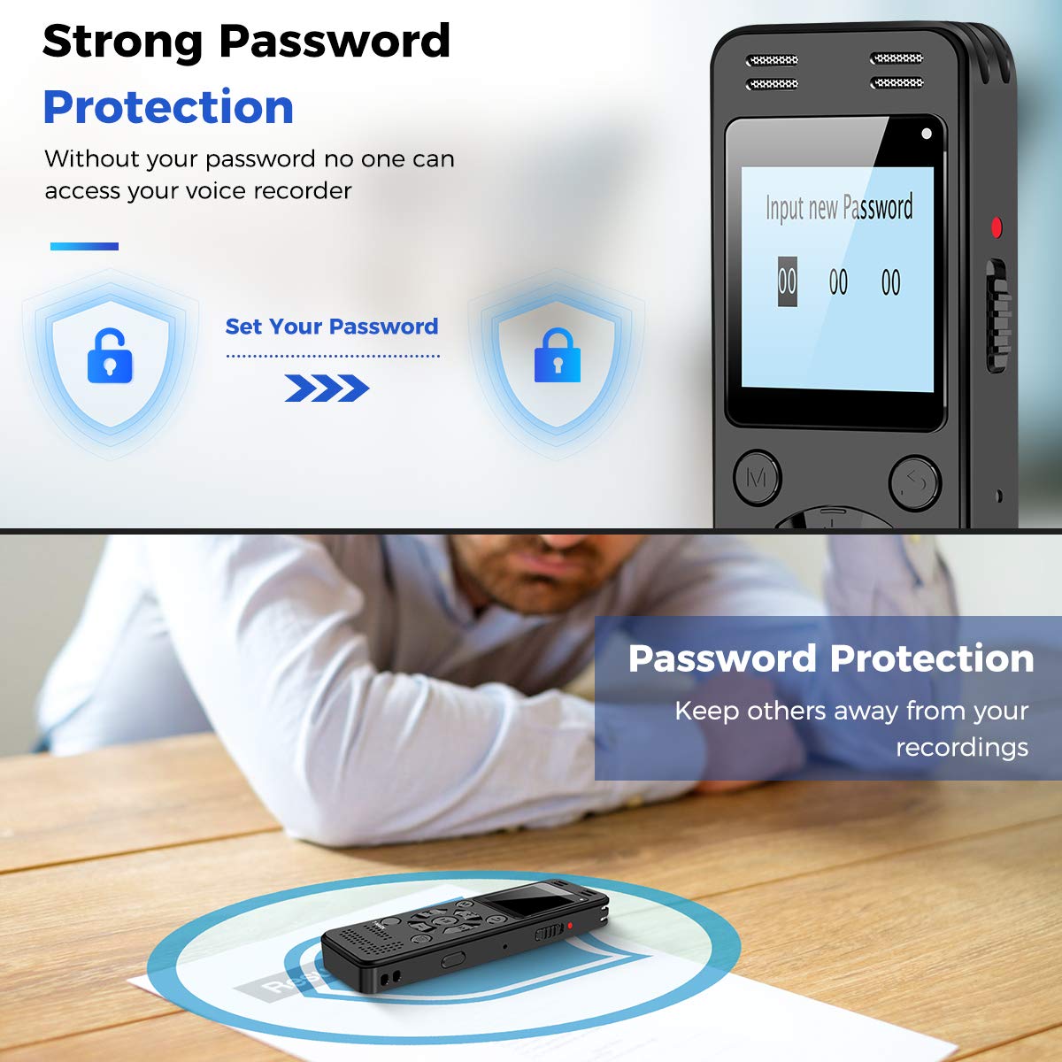 128GB Digital Voice Recorder for Lectures Meetings - EVIDA 9296 Hours Voice Activated Recording Device Audio Recorder with Playback,Password