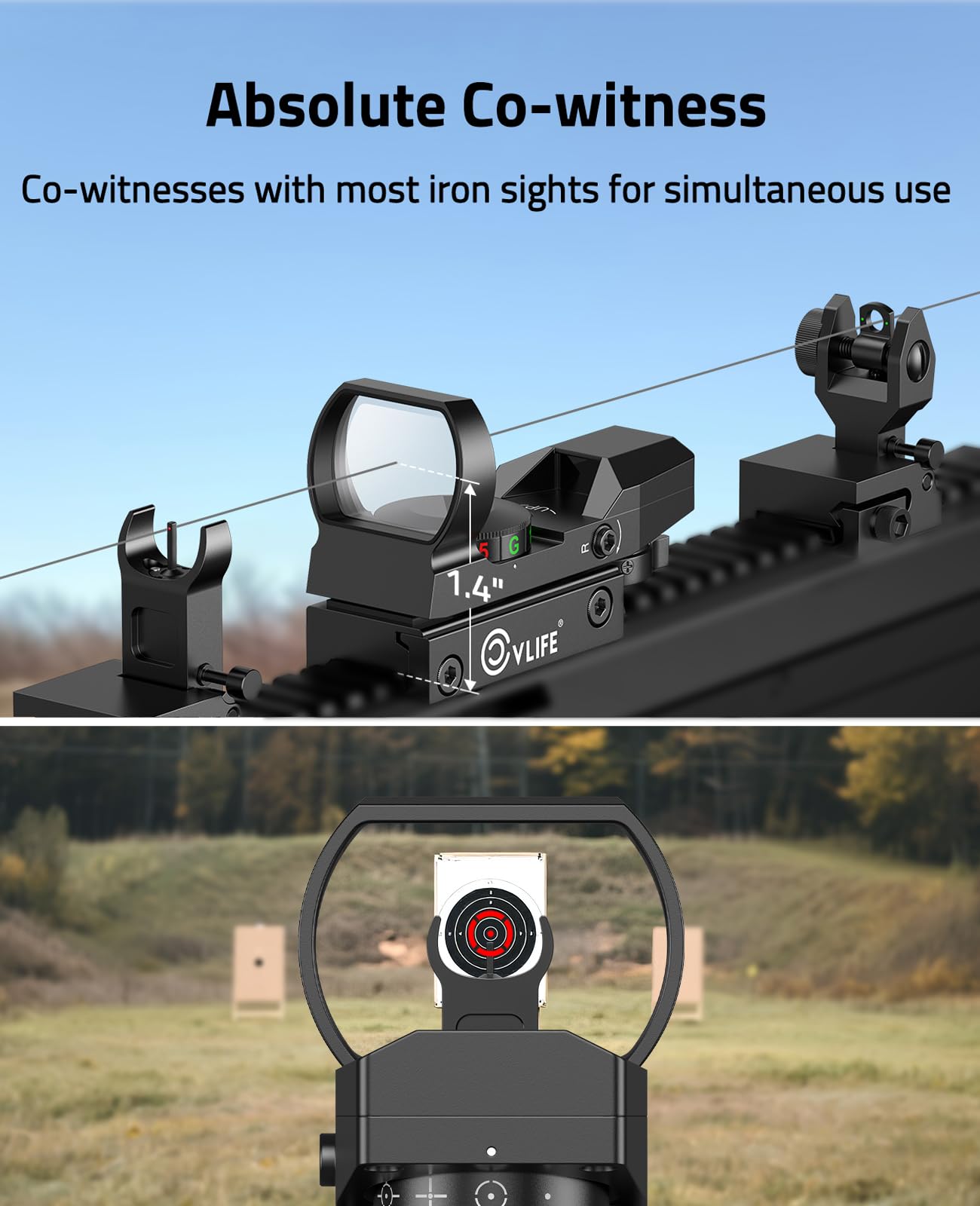 CVLIFE 1X22X33 Red Green Dot Sight, Reflex Sight for 20mm Picatinny Rail, Black