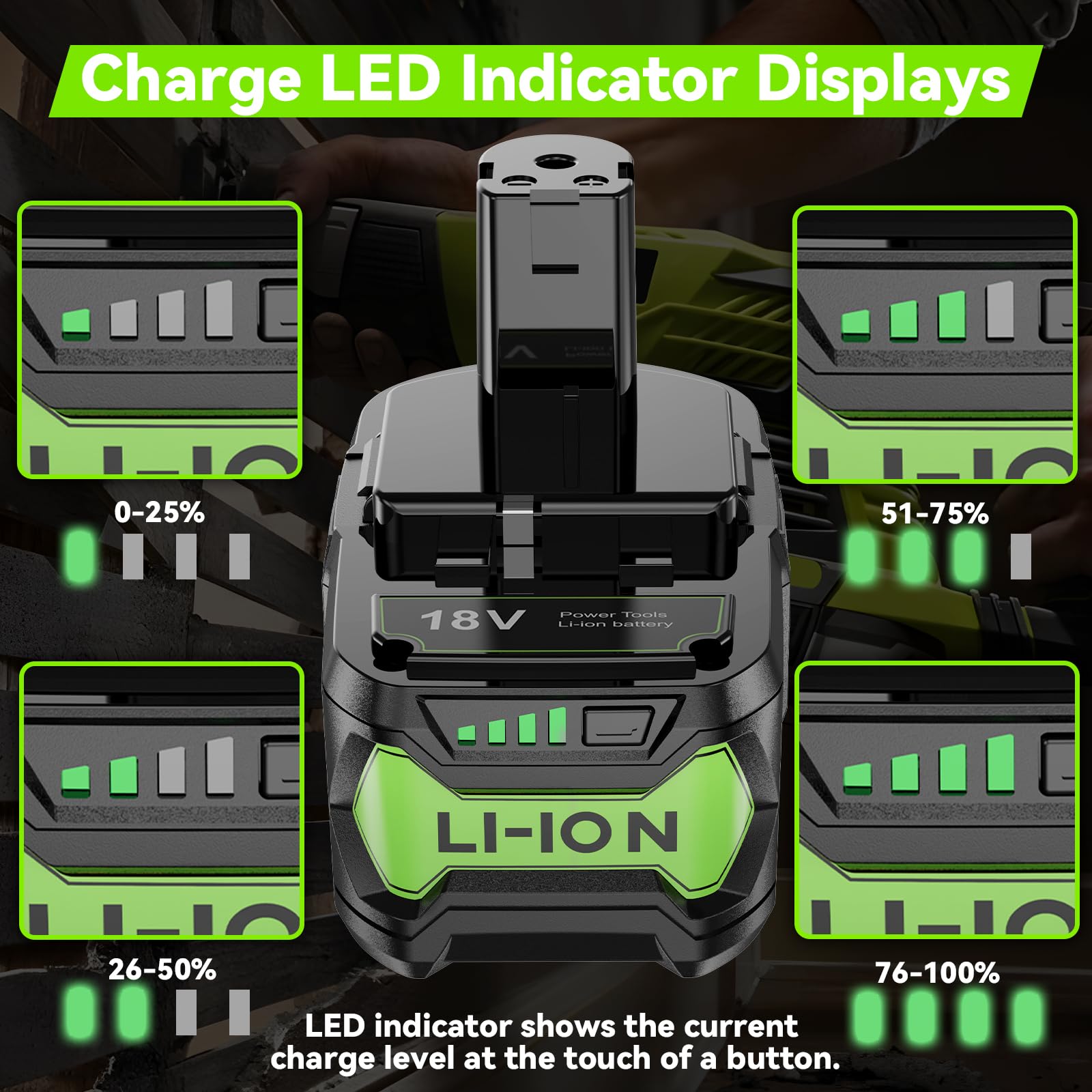 Upgraded 8.0Ah 2Packs P108 18V Battery Compatible with Ryobi 18V ONE+ Battery Replacement P108 P102 P103 P104 P105 P107 P109 P122 Cordless Tool Batteries Rapid Rechargeable Batteries with Indicator