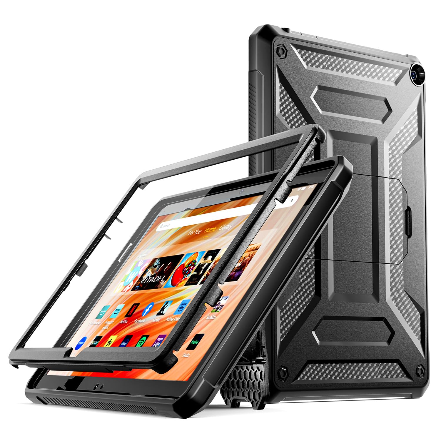 Amazon Fire HD 10 & Fire HD 10 Kids Pro Tablet Case (Only 13th Gen, 2023 Release), DJ&RPPQ Full Body Rugged Hands-Free Viewing Stand Back Cover with Screen Protector, Also for 10in Sony Nokia - Black
