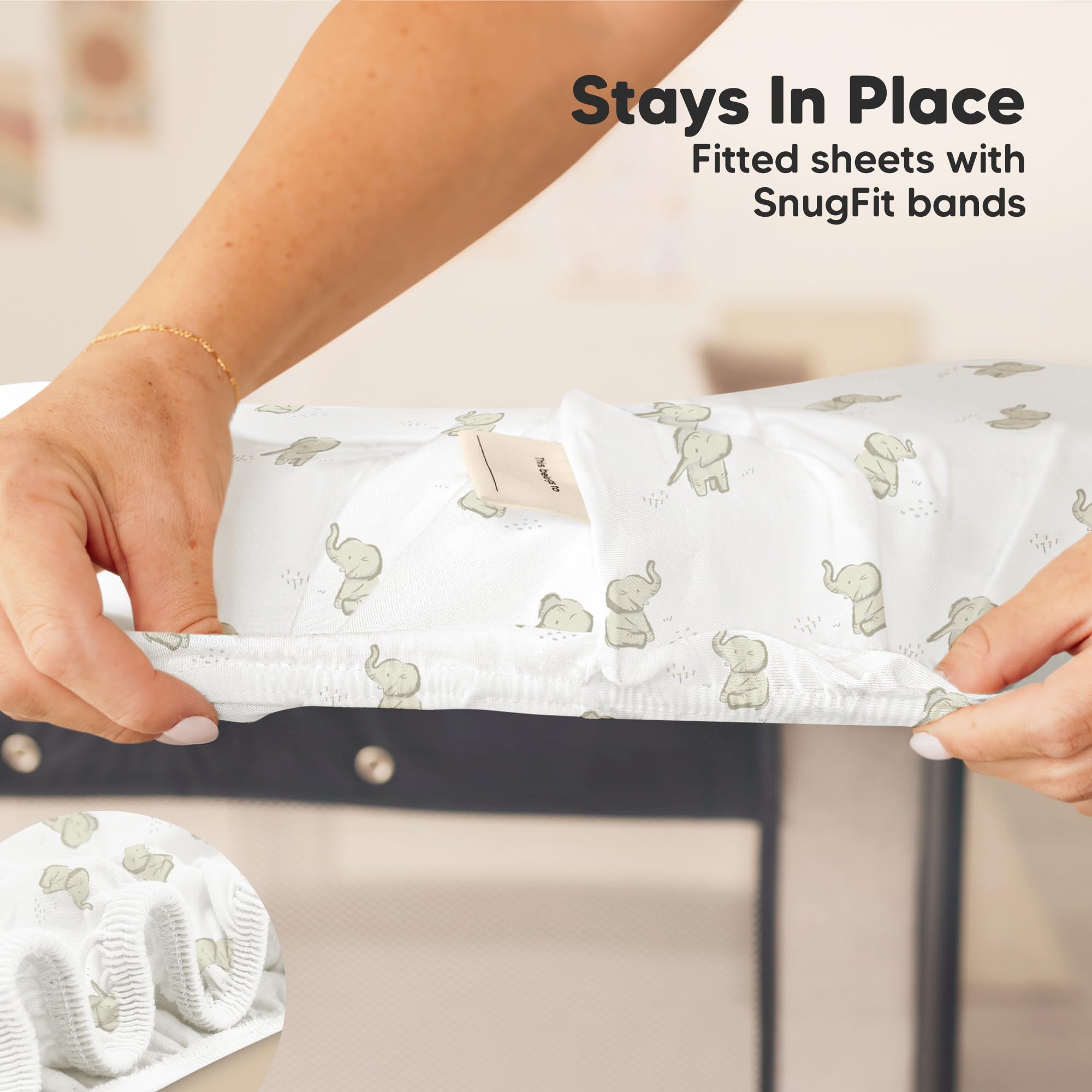 2-Pack Mini Crib Sheets Fitted - 38x26 Pack N Play Sheets for Pack and Play Mattress, Organic Cotton, Soft & Breathable Playard Bedding, Neutral Mini Toddler Bed Cover for Boys, Girls (Elly)