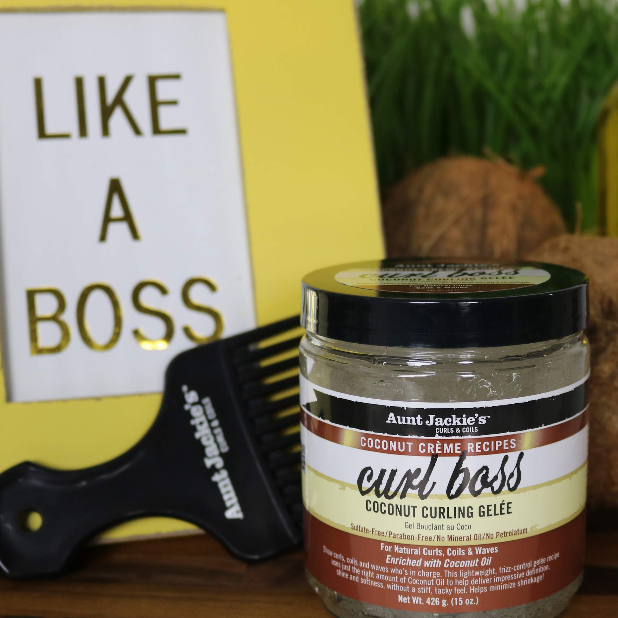 Aunt Jackie's Coconut Crème Recipes Curl Boss Coconut Curling Hair Gel for Natural Curls, Coils and Waves, 15 oz