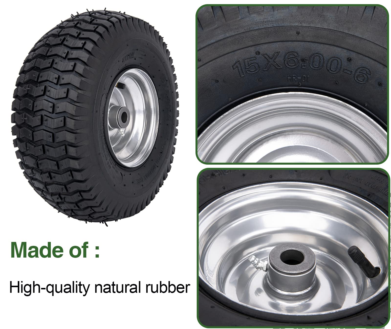 15x6.00-6 Lawn Mower Tire and Wheel Front Tire Compatible with John Deere Craftsman Husqvarna Riding Mowers Lawn Tractors