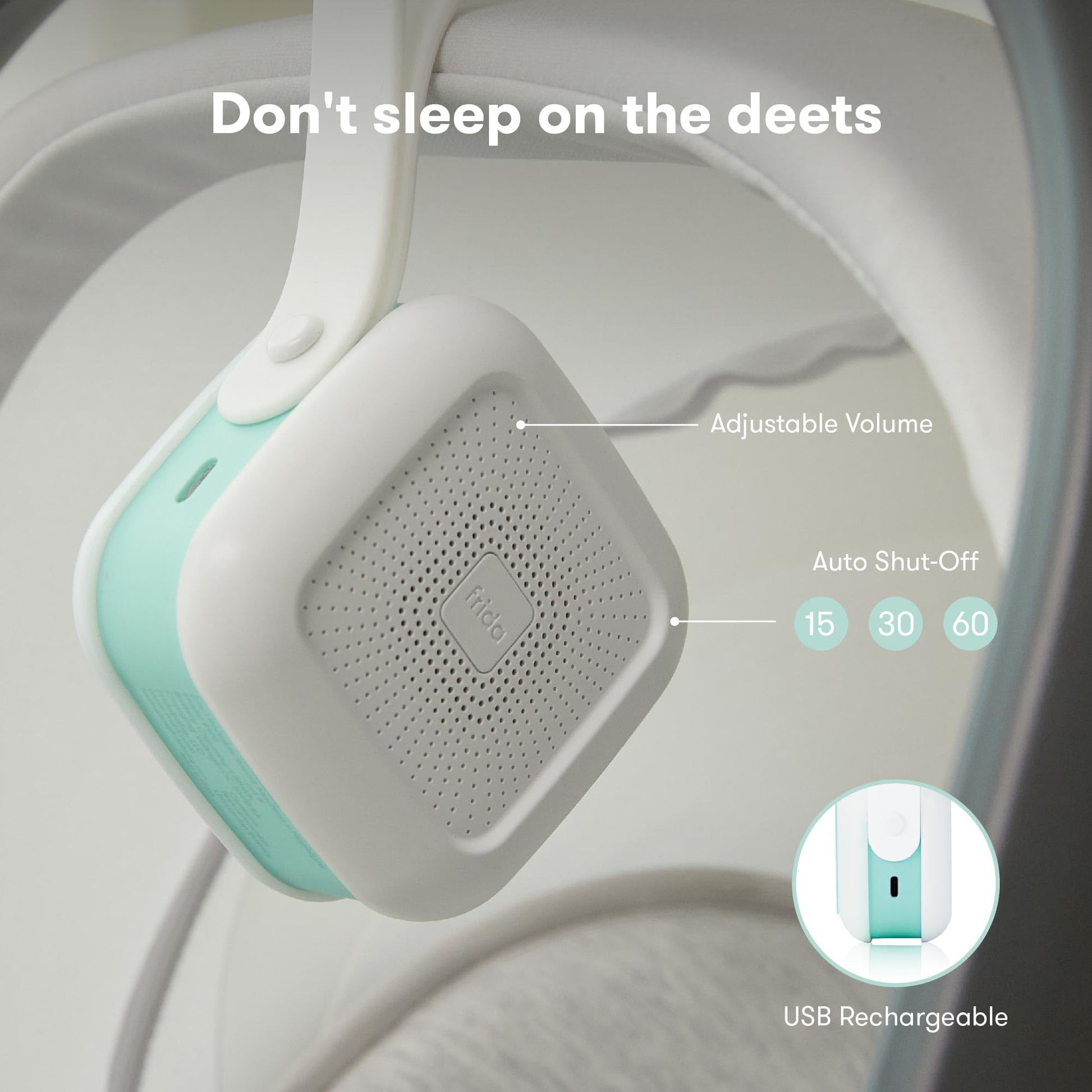 Frida Baby 2-in-1 Portable Sound Machine for Baby + Nightlight | White Noise Sound Machine for Baby with 5 Soothing Sounds & 3 Nightlight Modes | Travel Sound Machine Attaches to Strollers, Car Seats