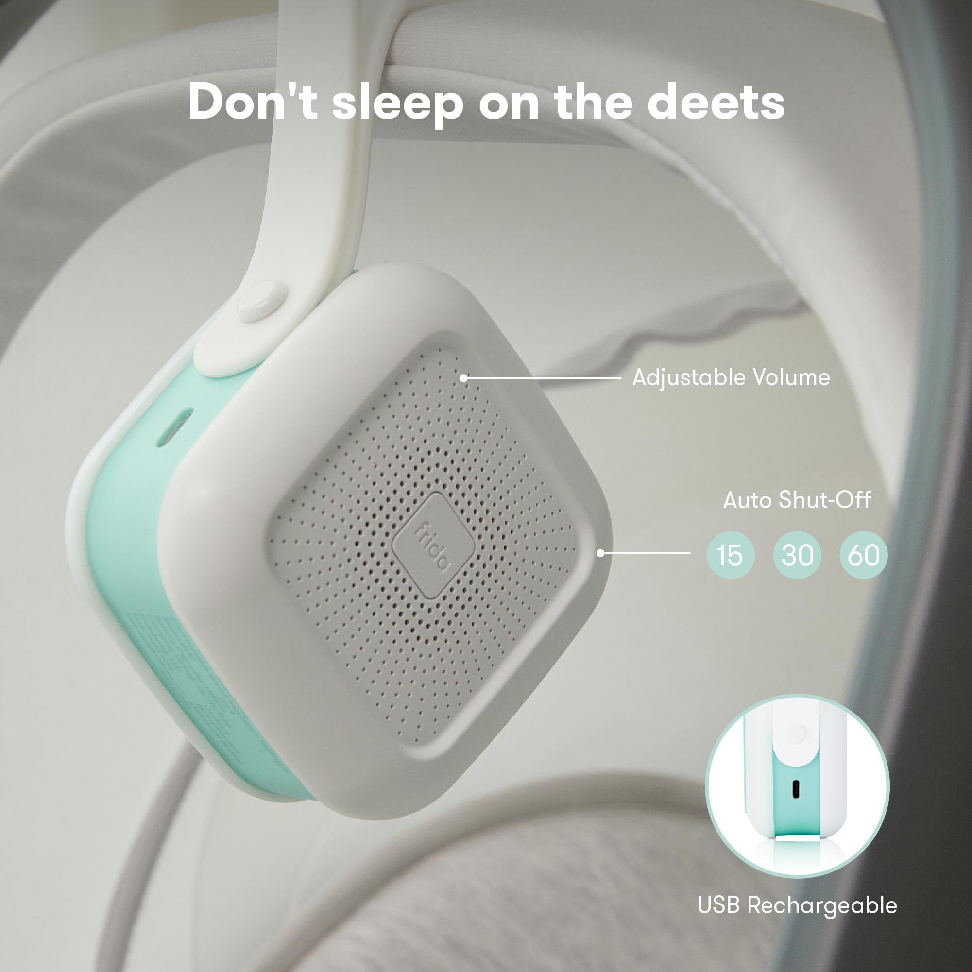 Frida Baby 2-in-1 Portable Sound Machine for Baby + Nightlight | White Noise Sound Machine for Baby with 5 Soothing Sounds & 3 Nightlight Modes | Travel Sound Machine Attaches to Strollers, Car Seats