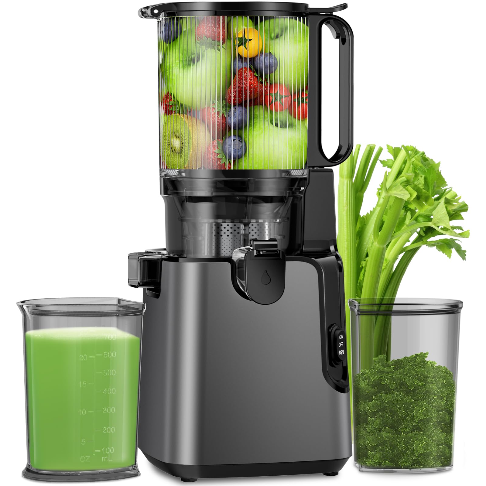 Juicer Machines with 5.4" Large Feed Chute, 400W Cold Press Juicer for Whole Vegetables and Fruits, Slow Masticating juicer Easy to Clean Juice Extractor Machine High Juice Yield(Titanium Gray)