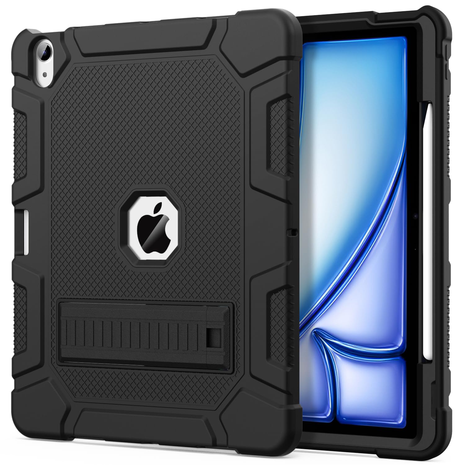 Azzsy Case for iPad Air 11 Inch M2 2024 Release, iPad Air 5th / 4th Generation 10.9 Inch Case (2022/2020), Heavy Duty Shockproof Protective Case with Pencil Holder for iPad Air 6th/5th/4th,Black