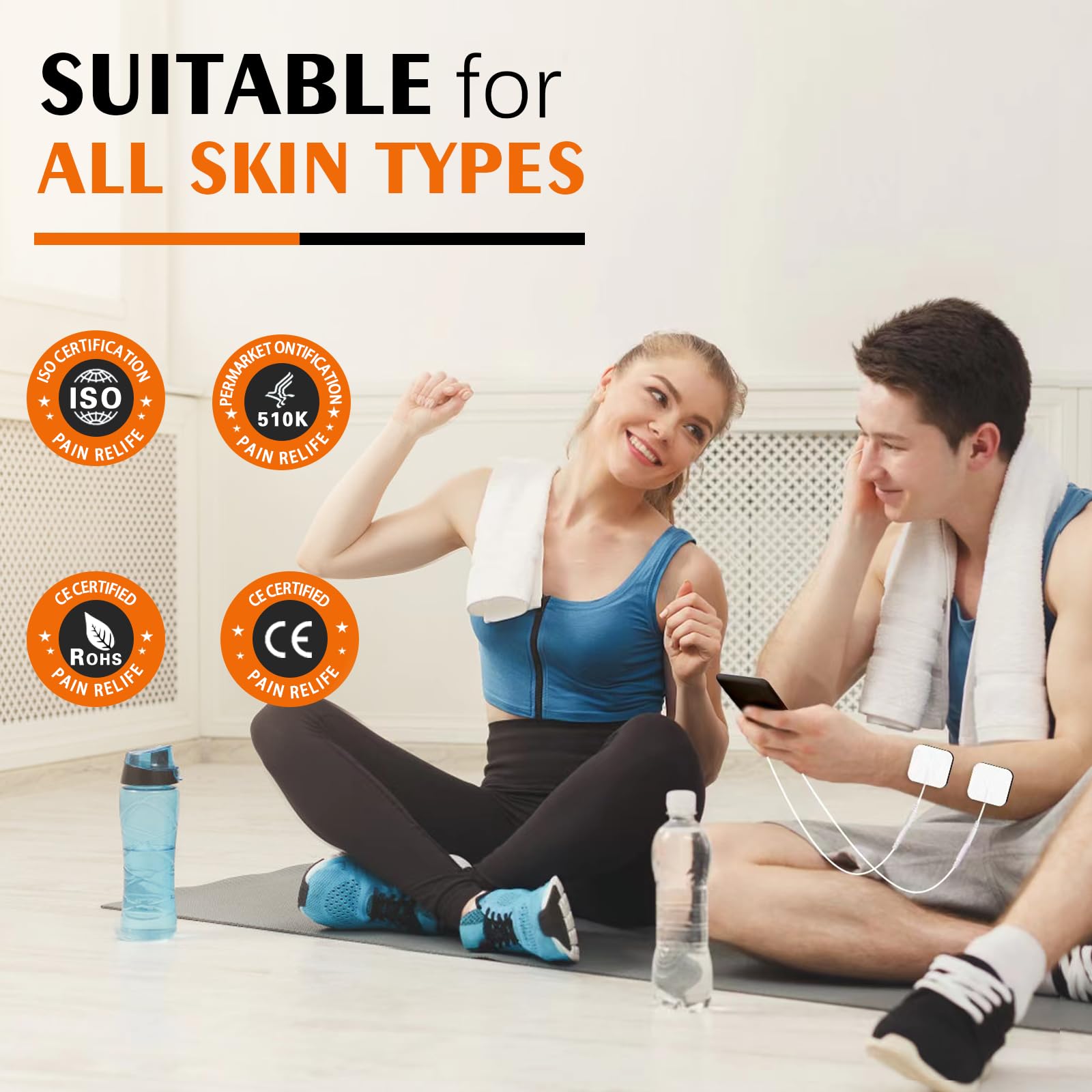 24PCS TENS Unit Replacement Pads 2X2, Latex Free Electrodes Compatible with TENS Machine Use 2mm Pin Connector Lead Wires Such as AUVON TENS, TENS 7000, Etekcity, Nicwell Care Tens