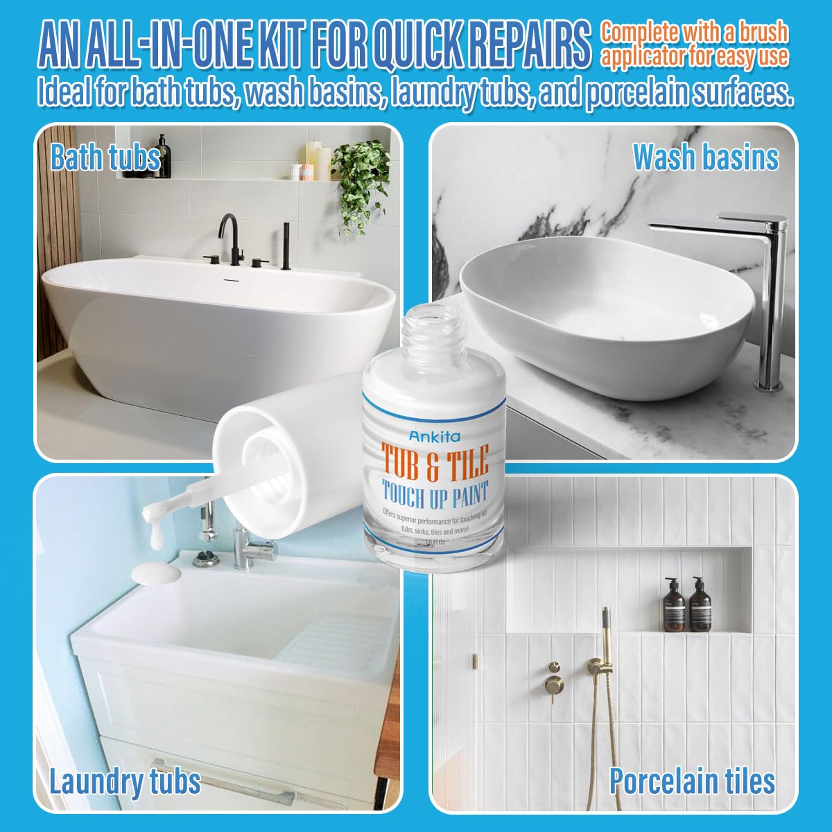 Specialty Tub and Tile Paint, High-Gloss White Tub Paint for Bathtub, Quick-Dry Porcelain paint for Scratches & Chips on Porcelain, Acrylic, Enamel, Cast Iron, Bathtubs, Tiles, Sinks and Toilets(White)