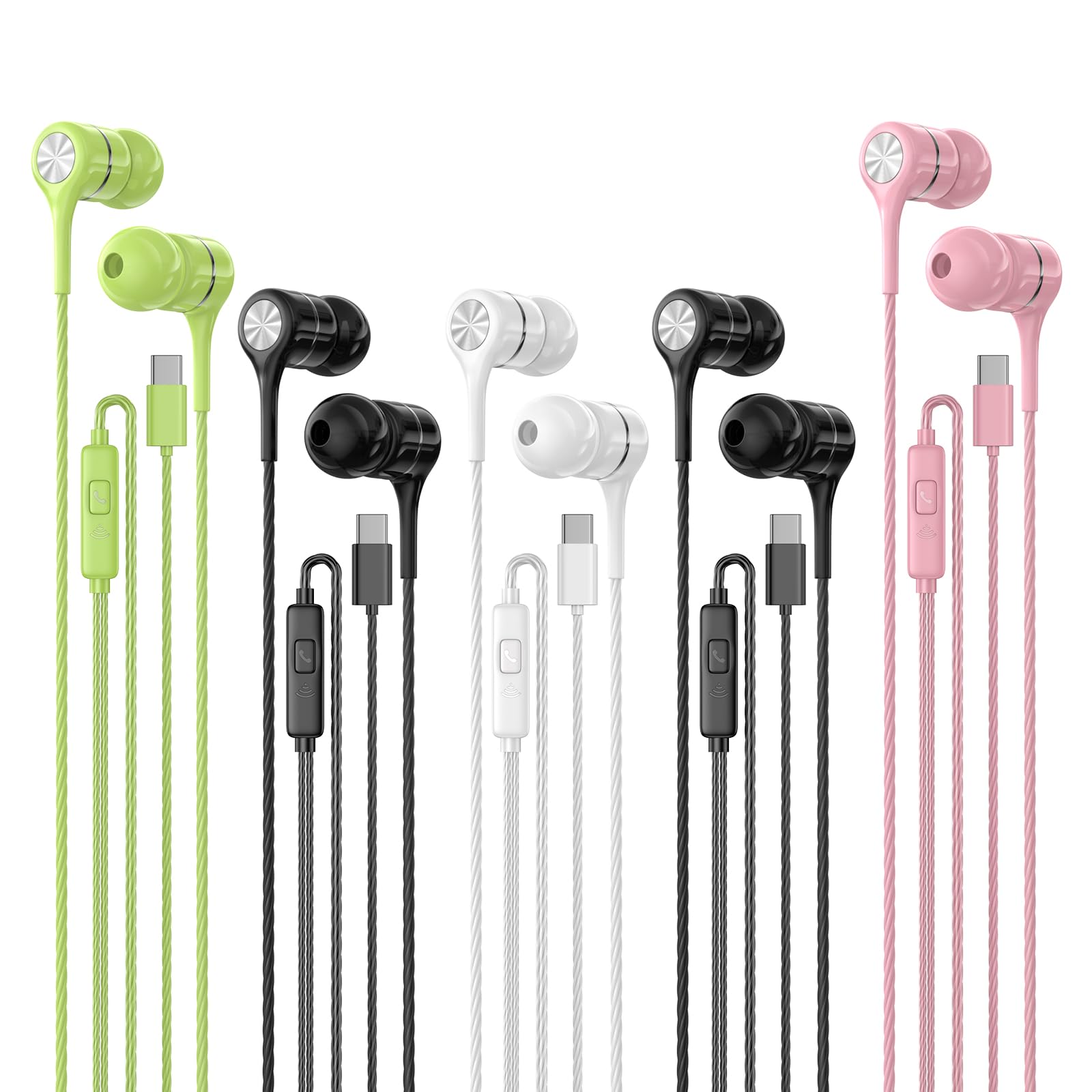 Wired Earbuds with Microphone 5 Pack, in-Ear Headphones with Heavy Bass, High Sound Quality Earphones Compatible with iPad, Laptop, MP3, Android Smartphones, Fits All 3.5mm Jack Device