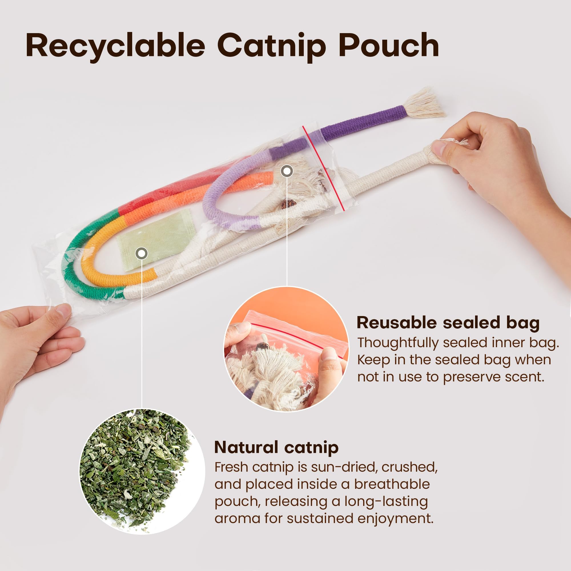 Potaroma Cat Toys Chew Ropes 3Pcs with Refillable Natural Catnip, Safe Teeth Cleaning Toy for Indoor Kittens, Interactive Cat Nip Kitty Toys for All Breeds 19.5 Inches