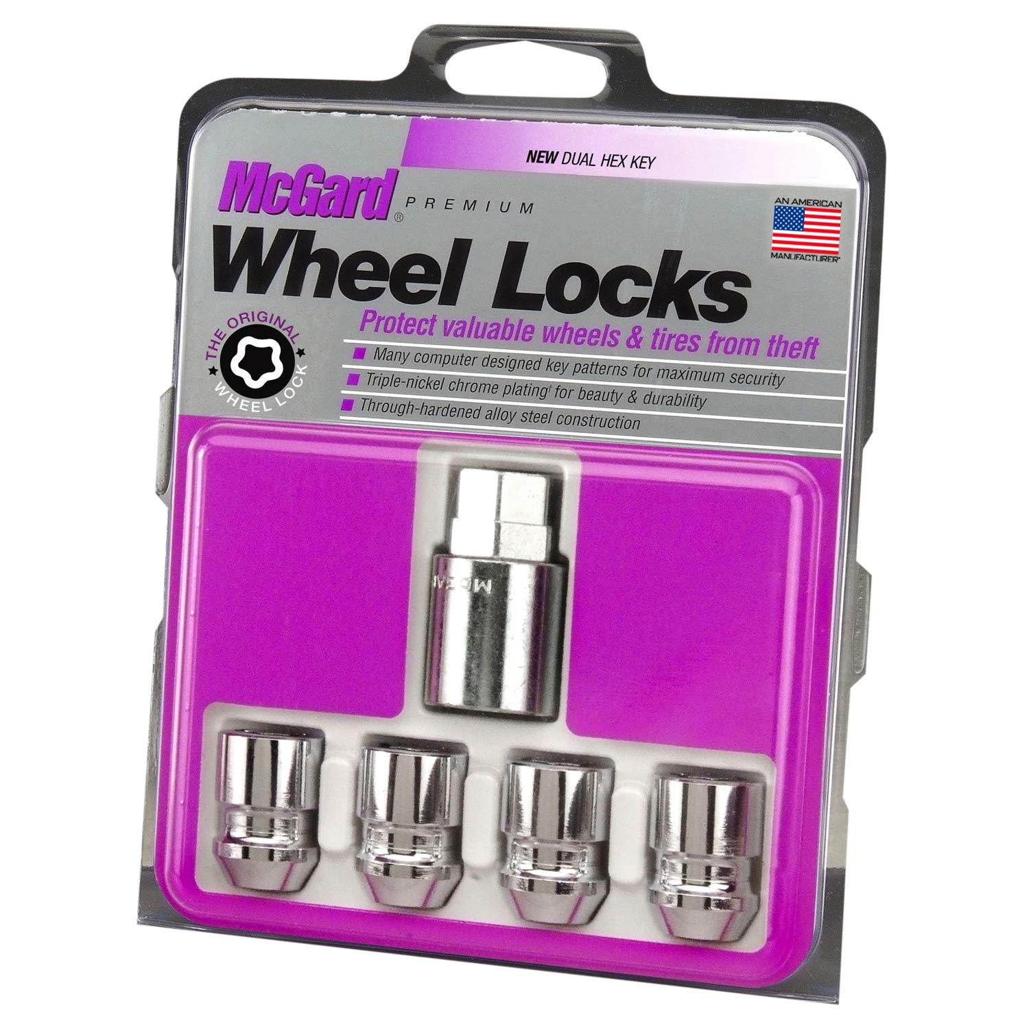 McGard 24157 Chrome Wheel Lock Set, Cone Seat, M12x1.5 Thread, 13/16 Key Hex