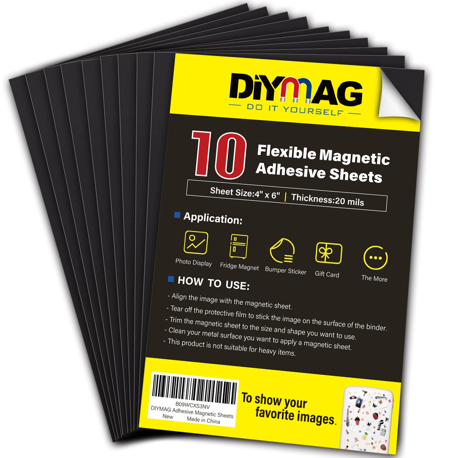 DIYMAG Magnetic Adhesive Sheets, 4" x 6" 10 Pack Cuttable Magnets Flexible Magnet Sheets with Adhesive for Crafts Photos Classroom Decorations Easy Peel and Stickers for Planning and Organization