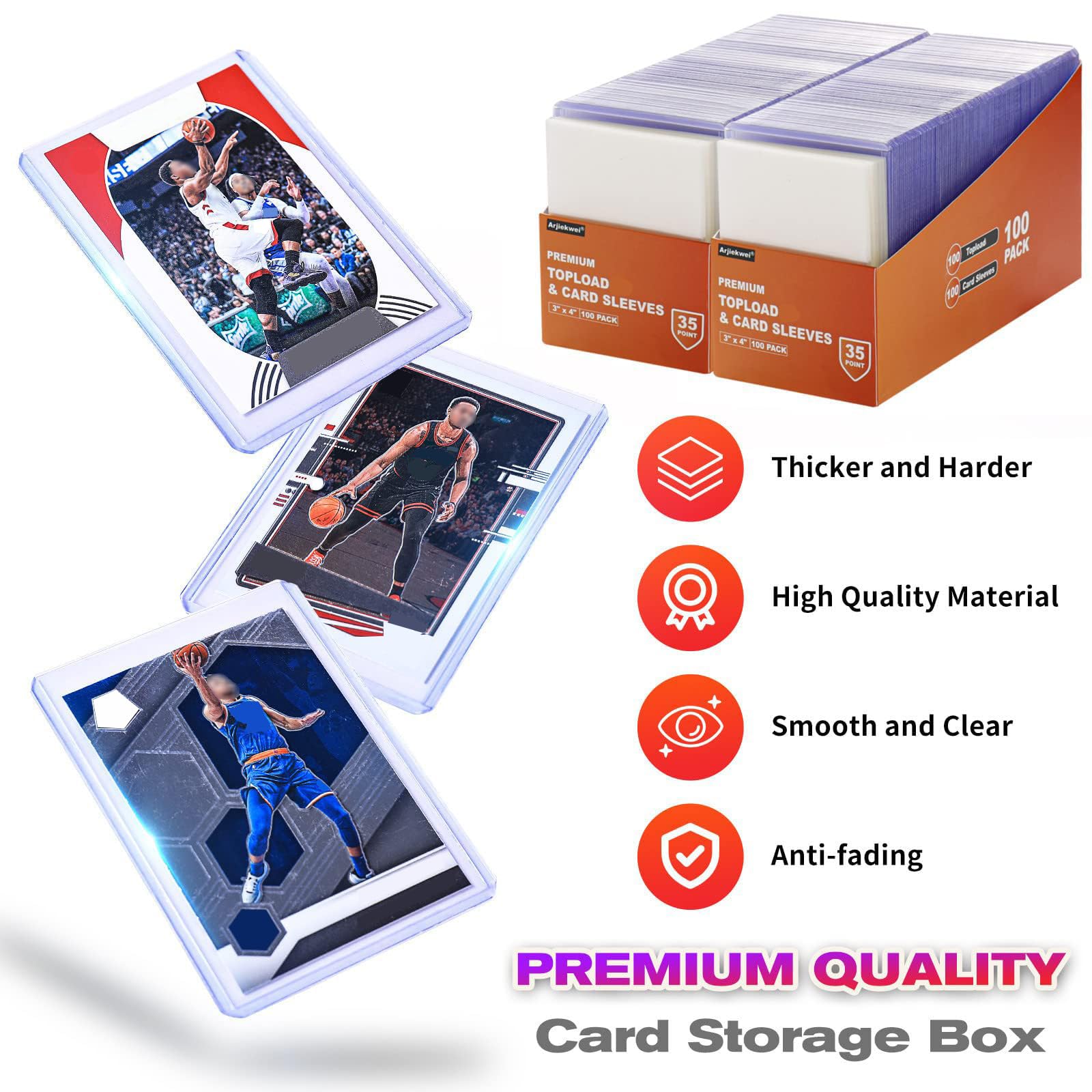 400 Card Sleeves Top Loaders for Cards, Arjiekwei 3"X4" Baseball Card Protectors Hard Plastic, Premium Toploaders Card Holder for Trading Sports Football Game Cards(200 Top Loaders + 200 Card Sleeves)