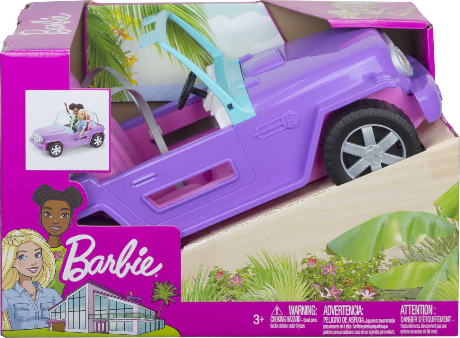 Barbie Toy Car, Doll-Sized SUV, Purple Off-Road Vehicle with 2 Pink Seats & Treaded, Rolling Wheels