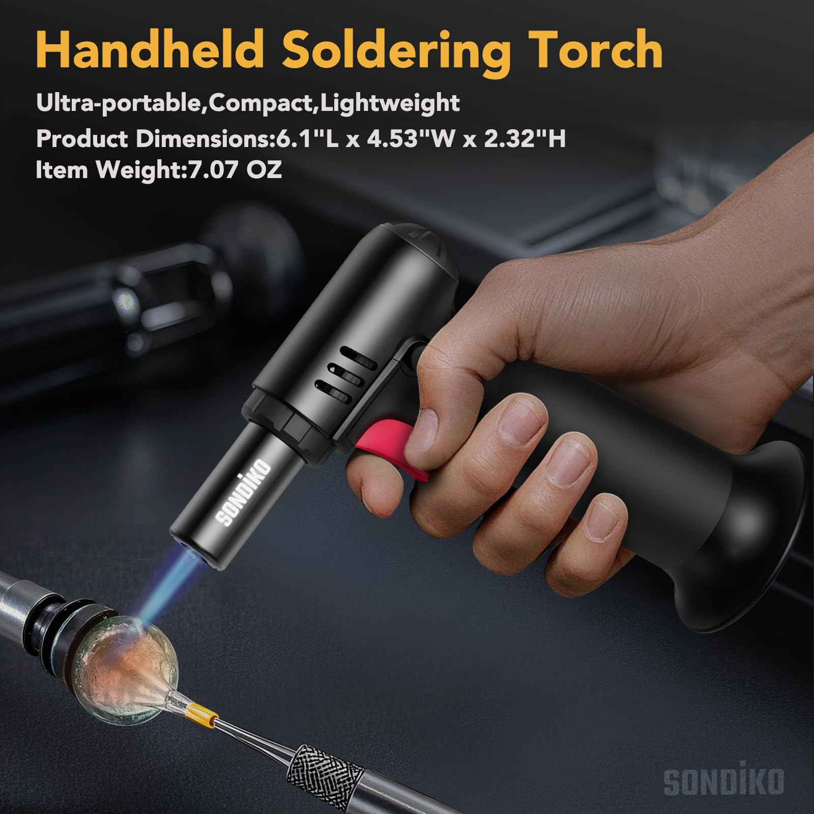 Sondiko Butane Torch with Fuel Gauge S907, Refillable Soldering Torch with Adjustable Flame for Welding, Resin Art, Industrial(Butane Gas Not Included)