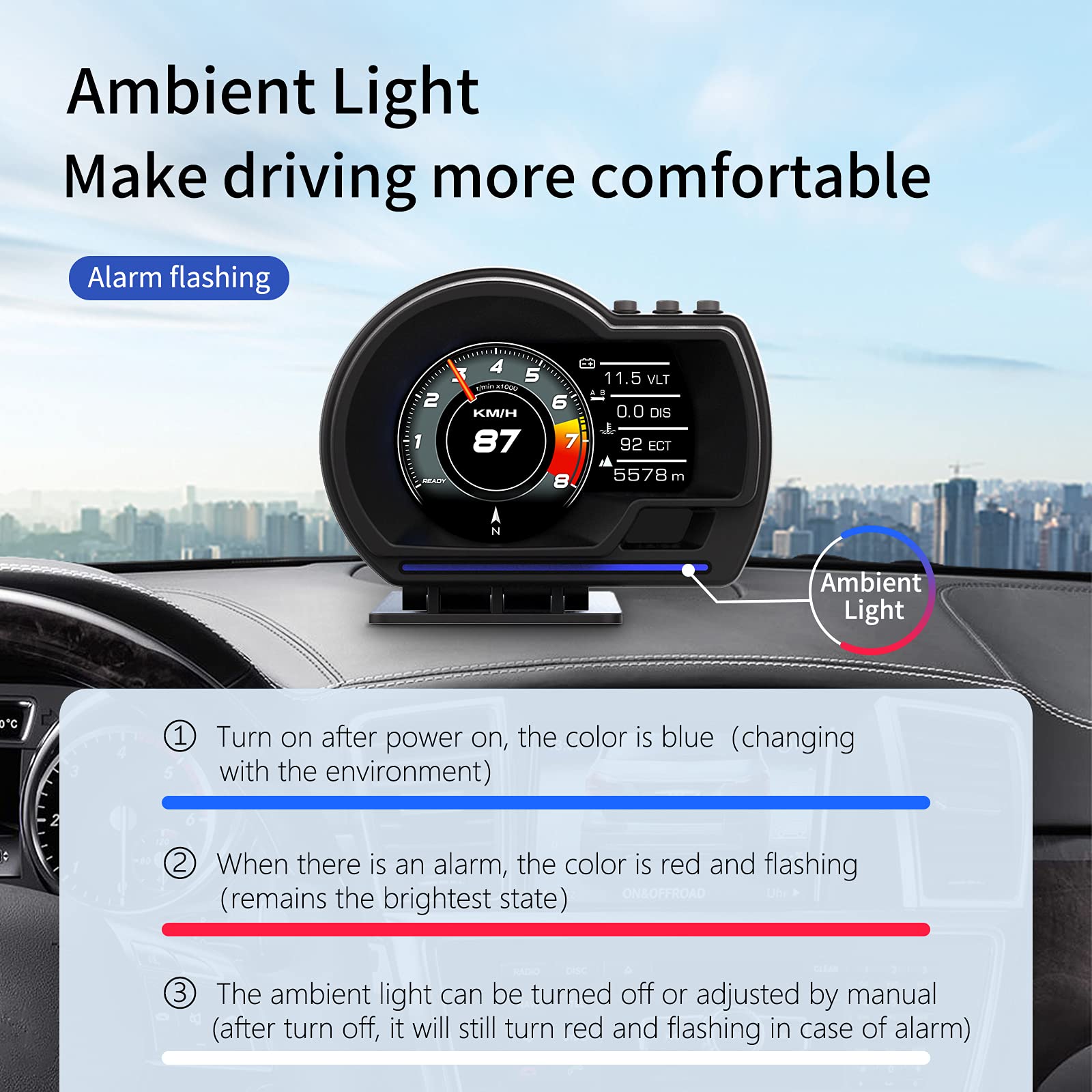 wiiyii Car HUD Head Up Display P6, OBD+GPS Smart Gauge, Works Great for Most Cars