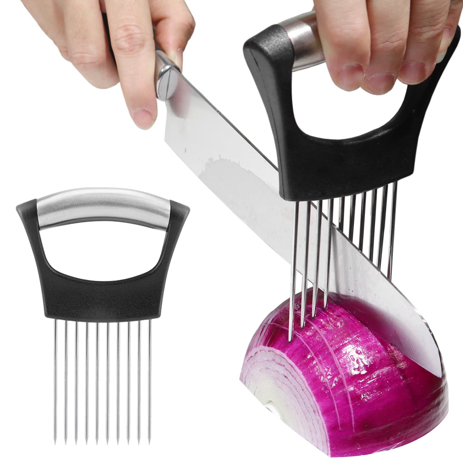 JAYVAR Onion Holder for Slicing, Onion Cutter Vegetable Chopper, Stainless Steel Tomato Slicer Vegetable Cutter for Potato, Avocados, Eggs, Food Slicer Assistant Tool for Fruit Lemon and Meat