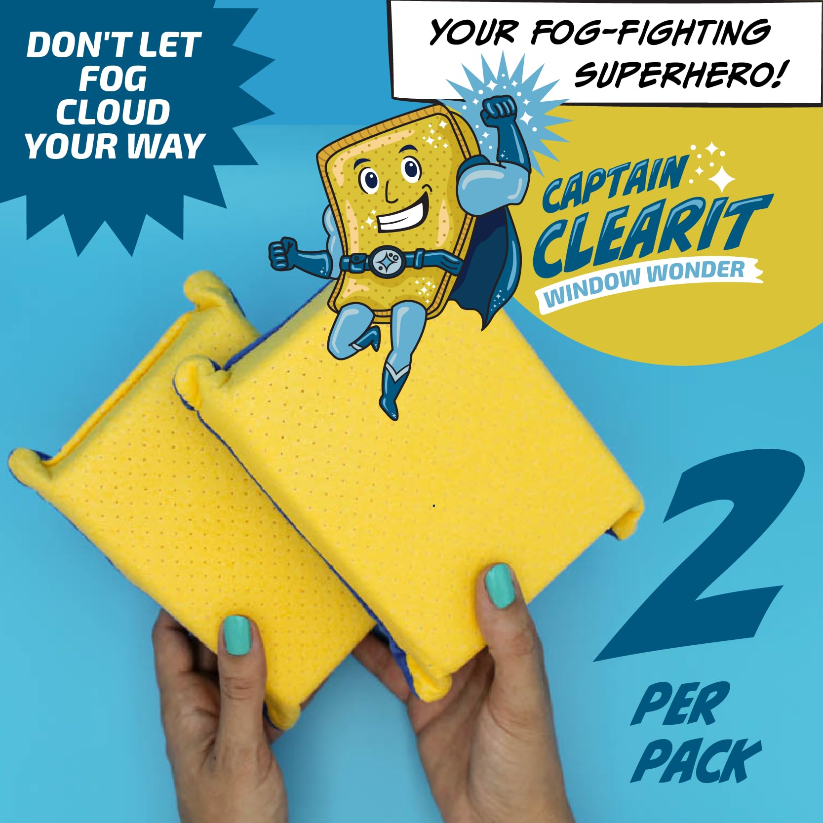 Sponge - Window Cleaner Tool for Car Windshield, Mirrors, Glass - Non-Scratch, Super Absorbent Window Cleaning Sponges - Car Cleaning Supplies 2-Pack - 6 X 4.5 X 2 in