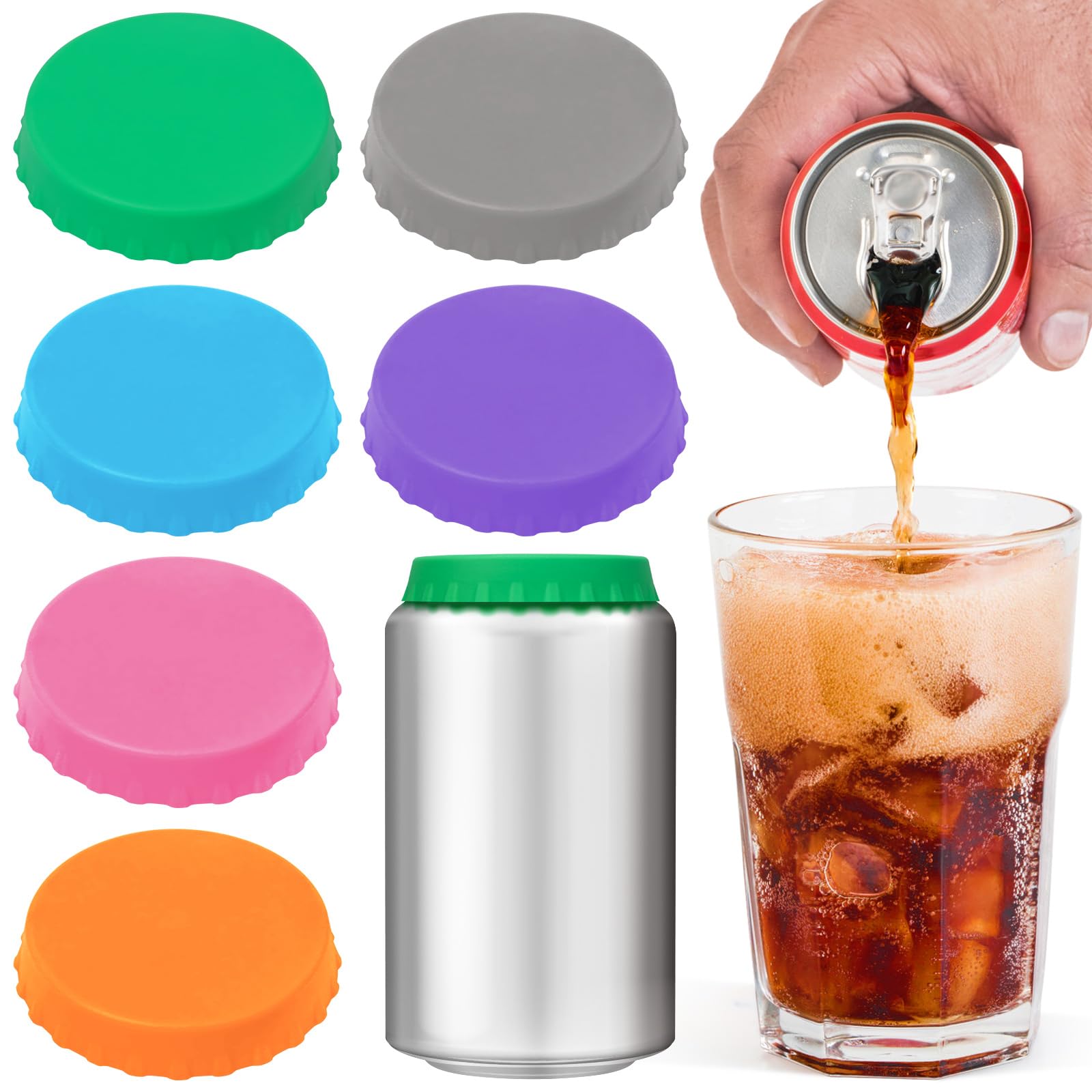 6 Pack Silicone Soda Can Cover Lids, Reusable Soda Can Lids Beer Can Covers Pop Can Covers, BPA Free Silicone Can Cover, Stopper and Protector for Soda, Beer, Beverage, Juice, Coke, Fits Standard Cans