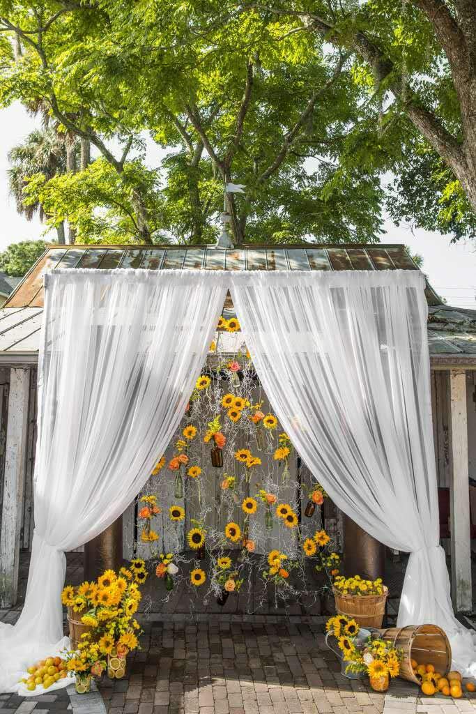 Laelfe Artificial Sunflower Flowers Long Stem Silk Fake Large Sunflowers Decoration for Outdoor Home Wedding Baby Shower Birthday Party Single Bulk Yellow Decor 6PCS (Dark Center)