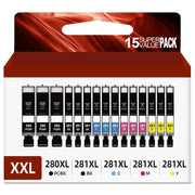 Relcolor 15 Pack 280 281 XXL Ink Cartridges Replacement for Canon PGI 280XXL/281XXL Cartridges 280XL 281XL TR8620a TR8620 TR8520 TR8600 TR7520 TS702a TS9520 TS9521C TS6120 TS6220 TS9120 TS6320 TS8220