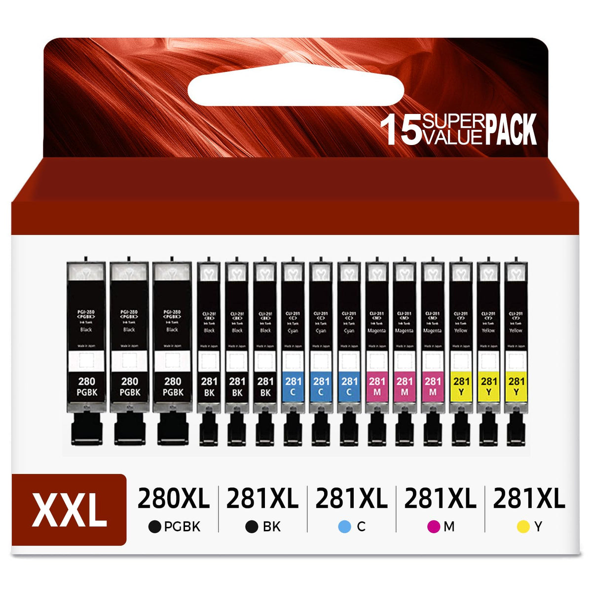 Relcolor 15 Pack 280 281 XXL Ink Cartridges Replacement for Canon PGI 280XXL/281XXL Cartridges 280XL 281XL TR8620a TR8620 TR8520 TR8600 TR7520 TS702a TS9520 TS9521C TS6120 TS6220 TS9120 TS6320 TS8220