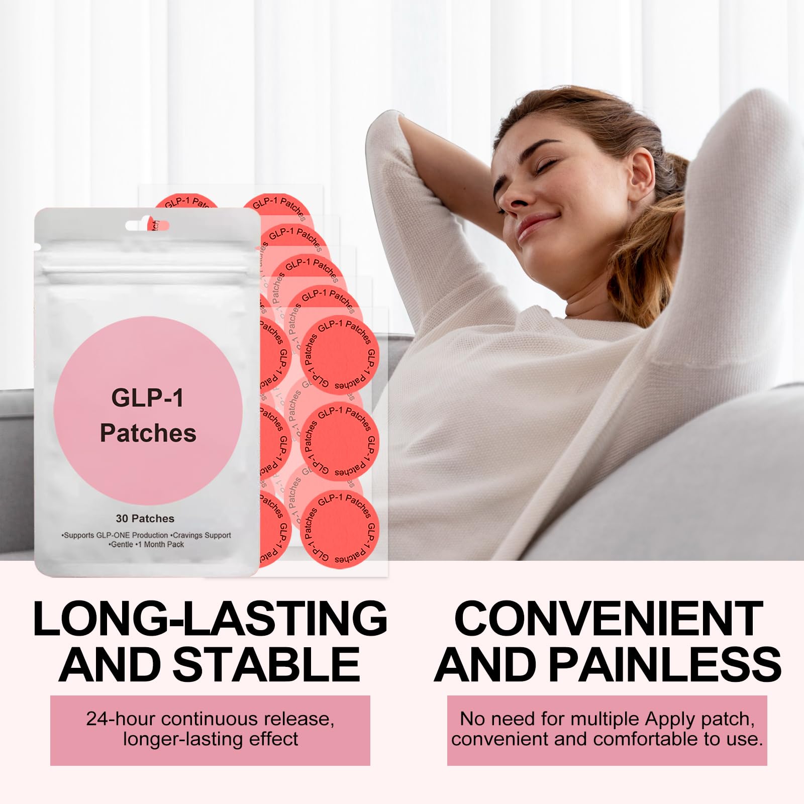USHJNV GLP-1 Patch -8-Hour Long-Lasting Formula Support - Suitable for Men and Women's Body Care Patches - can be Applied to Various Parts of The Body -30 Pieces Set.