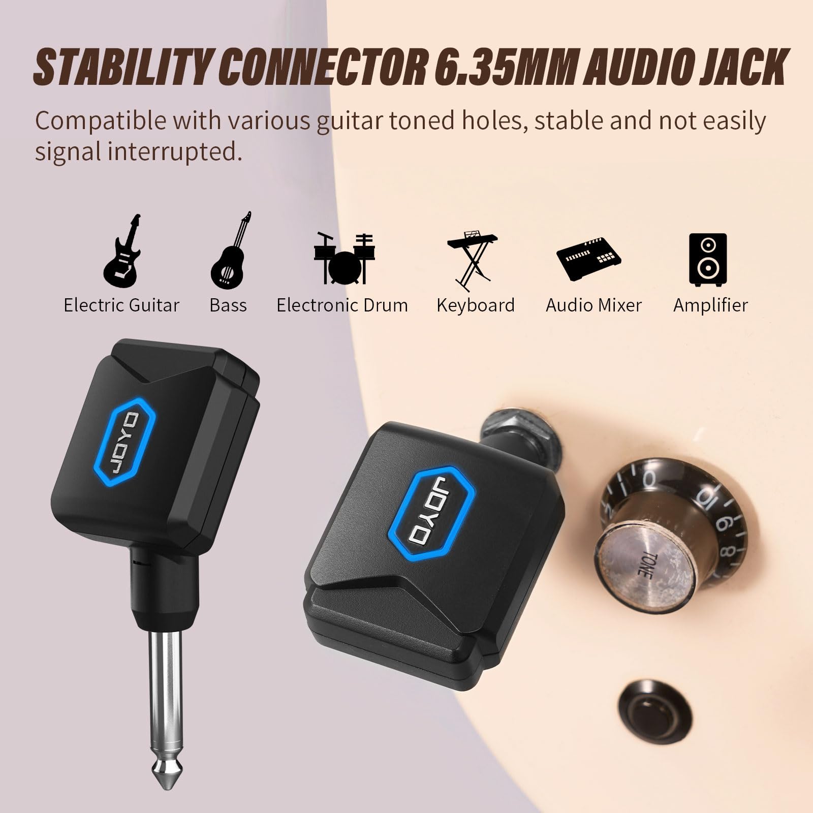 JOYO Wireless Guitar System 5.8GHz Wireless Guitar Transmitter Receiver with Charging Box 4 Signal Channel for Guitar Bass Electric Instruments (JW-06)