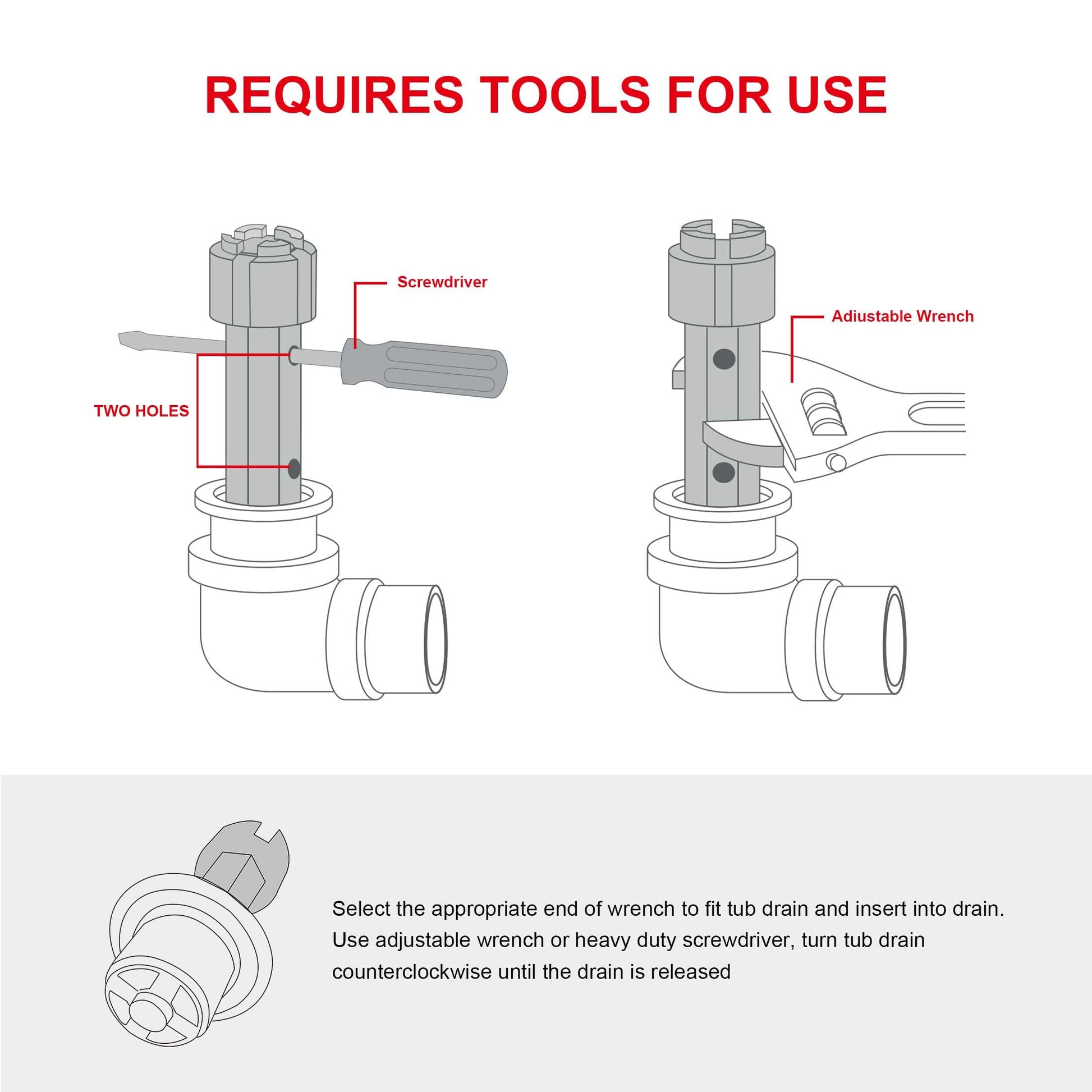 HAUTMEC Tub Drain Remover Wrench Tool Heavy Duty Aluminum Shower Bathtub Drain Removal Tool PL0030