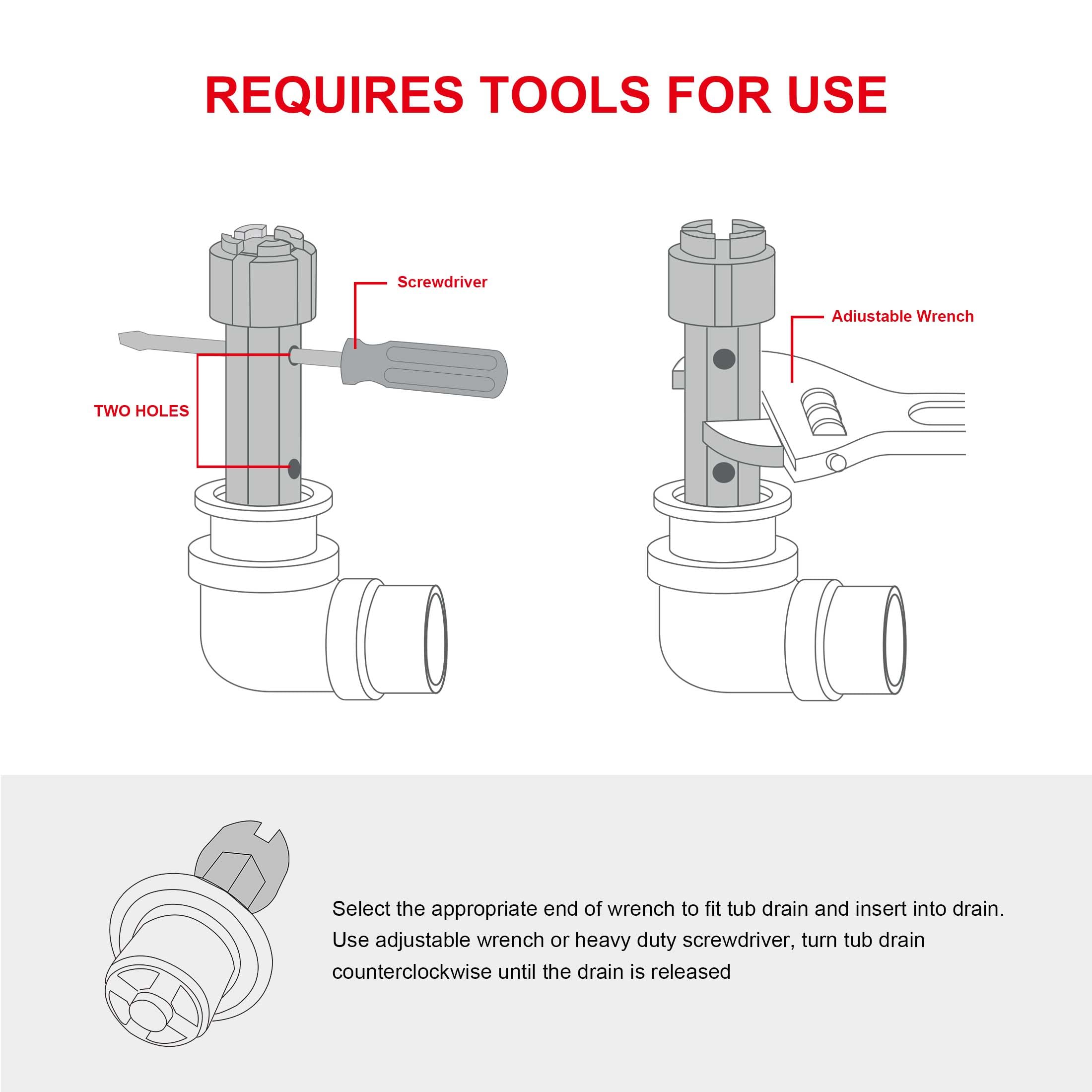HAUTMEC Tub Drain Remover Wrench Tool Heavy Duty Aluminum Shower Bathtub Drain Removal Tool PL0030