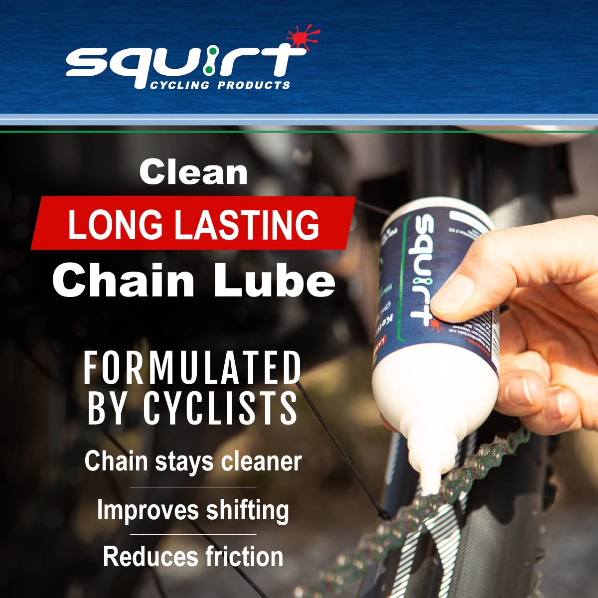 Squirt Chain Lube for Bikes 120 ml – Long-Lasting Lubricant for All Bike Chains – All-Weather Dry Bike Chain Lube to Reduce Noise & Chainsuck – Bicycle Tools & Maintenance Aid