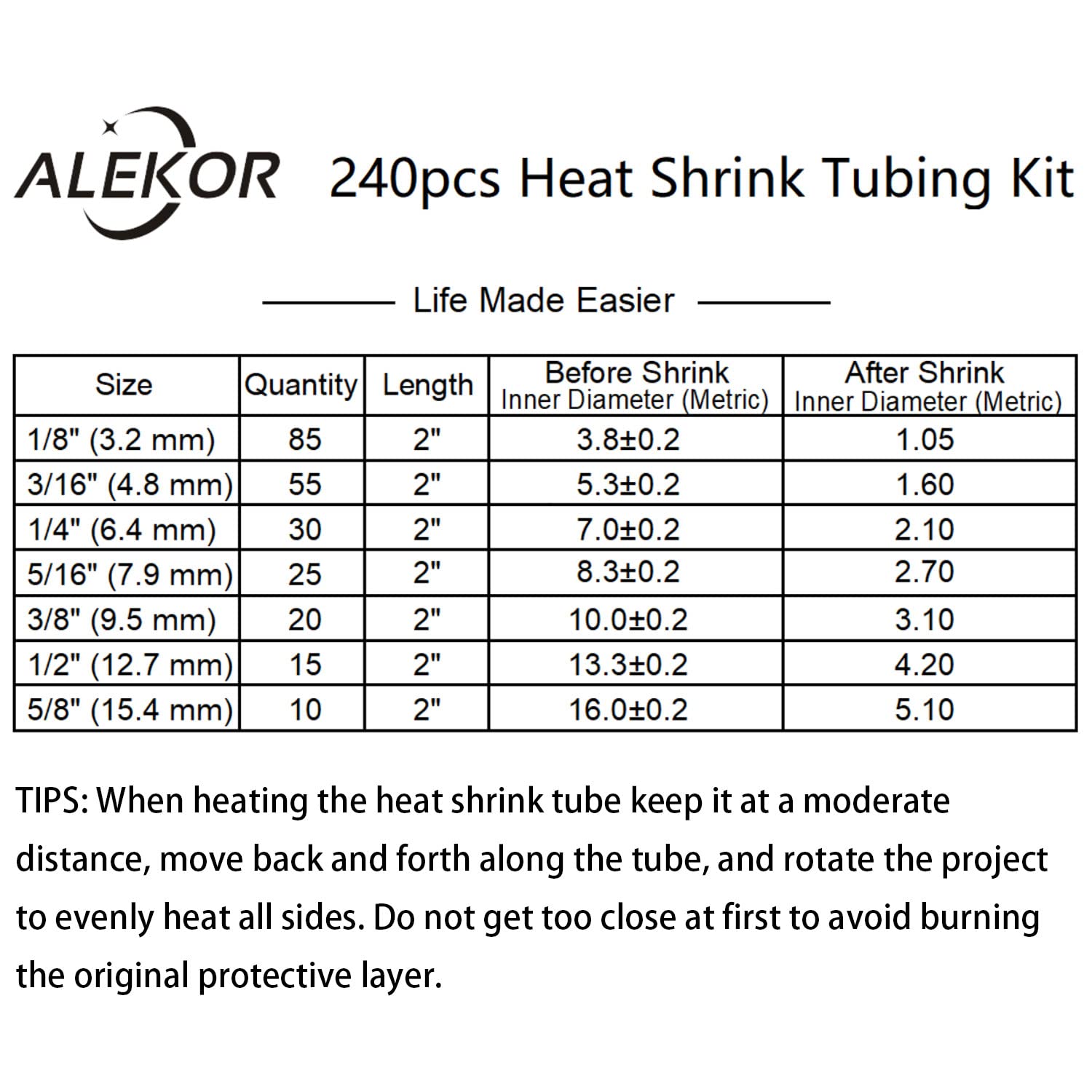 ALEKOR Heat Shrink Tubing Kit - 3:1 Ratio Adhesive Lined, Marine Grade Shrink Wrap Industrial Heat-Shrink Tubing - 240 PCS