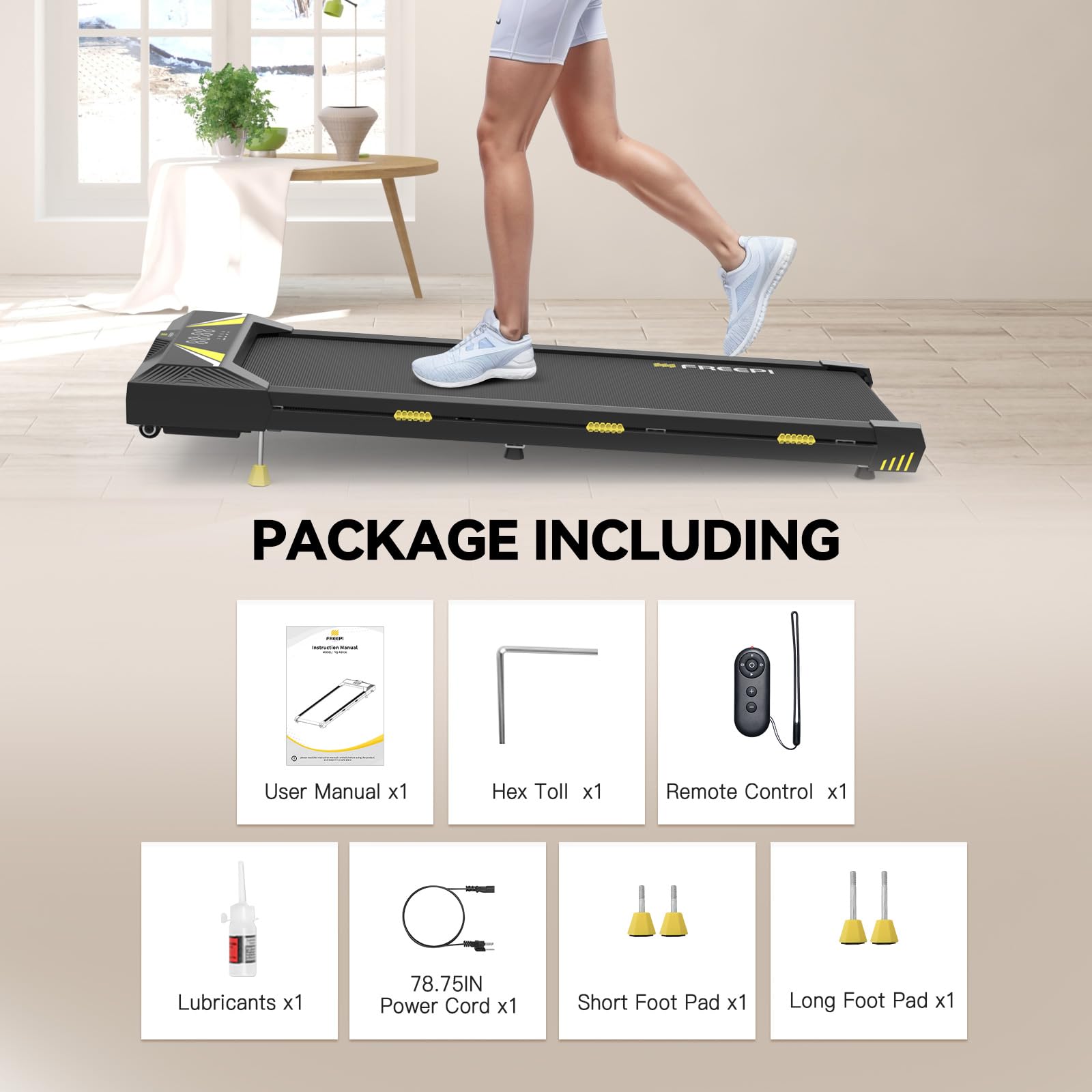 Freepi Walking Pad with Incline,Under Desk Treadmill for Home Office,4 in 1 Treadmill for Walking Running