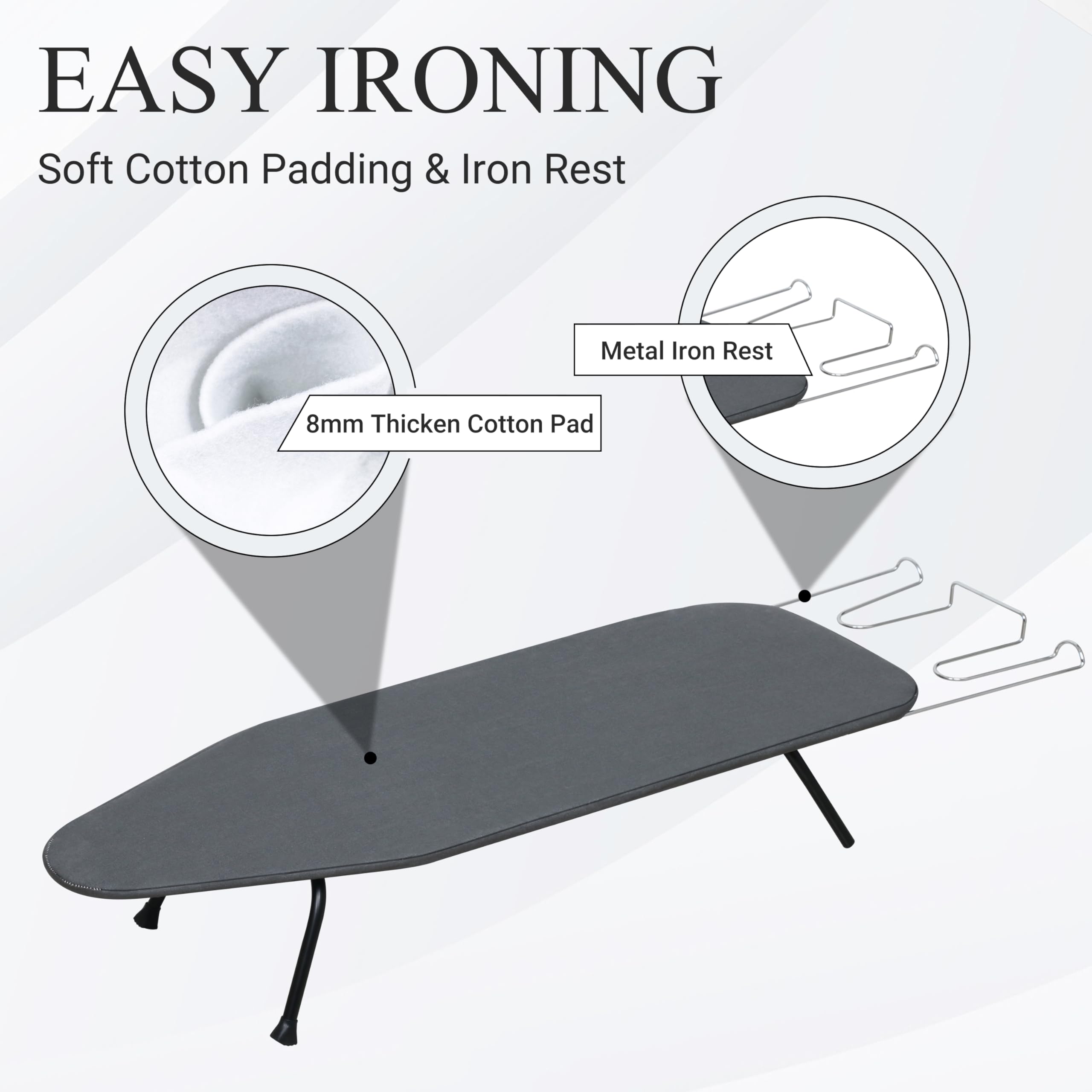 ZOES HOMEWARE Metal Mesh Panel Tabletop Ironing Board | Foldable Iron Board | Heavy Duty Small Iron Board with Heat Resistant Cover and 100% Cotton 8mm Thicken Pad | 31.5"x11.8"x6.2"