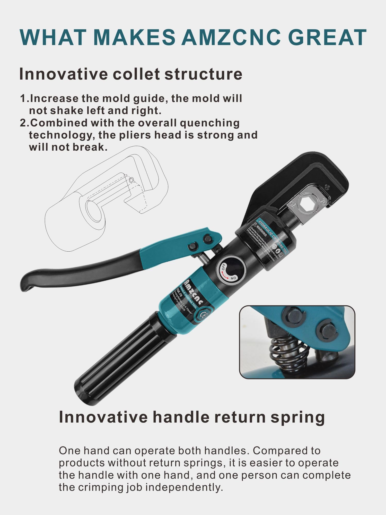 AMZCNC Hand Operated Hydraulic Crimping Tool Range 12 AWG-2/0 AWG for Cable Lugs Hydraulic Crimping Crimper Wire Terminal Lug Tool with 9 Pairs of Dies