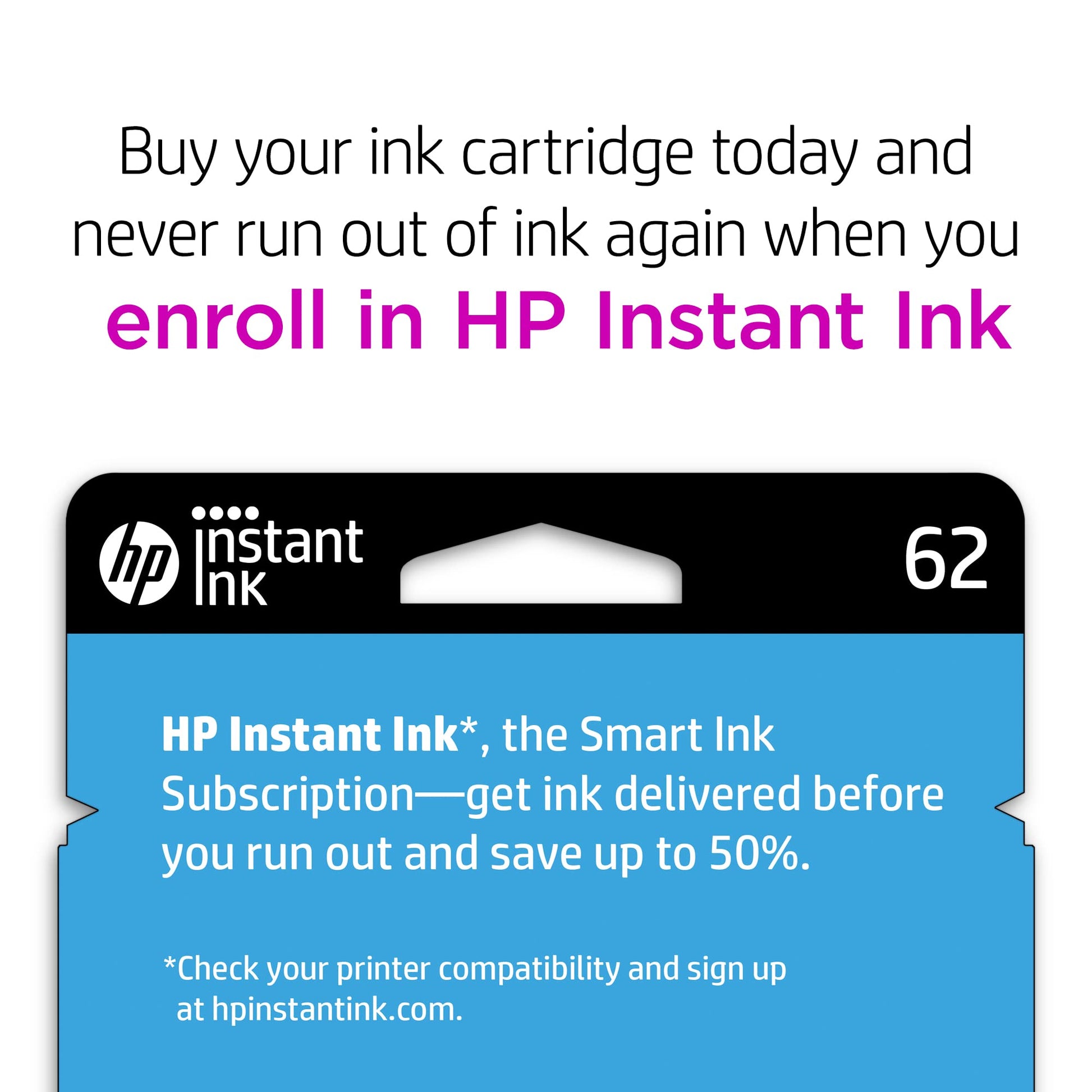 HP 62 Black Ink Cartridge for HP Printers | Works with Printer Series: ENVY 5540, 5640, 5660, 7640, OfficeJet 5740, 8040, OfficeJet Mobile 200, 250 | Eligible for Instant Ink | C2P04AN