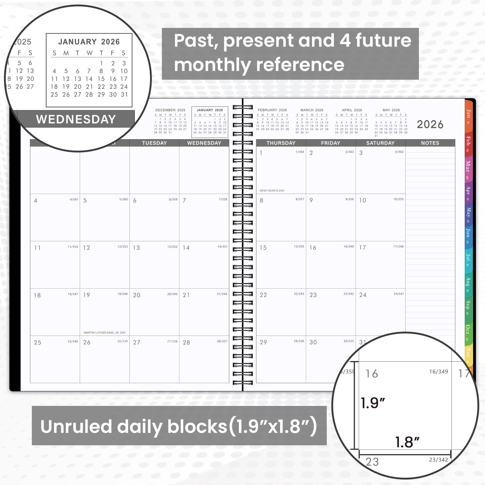 2026 Monthly Planner - JAN 2026 - DEC 2026 Planner/Calendar,12 Monthly Planner with Contacts & Passwords, 8.5" x 11" Planners 2026, Colorful Tabs, Thick Paper, Black