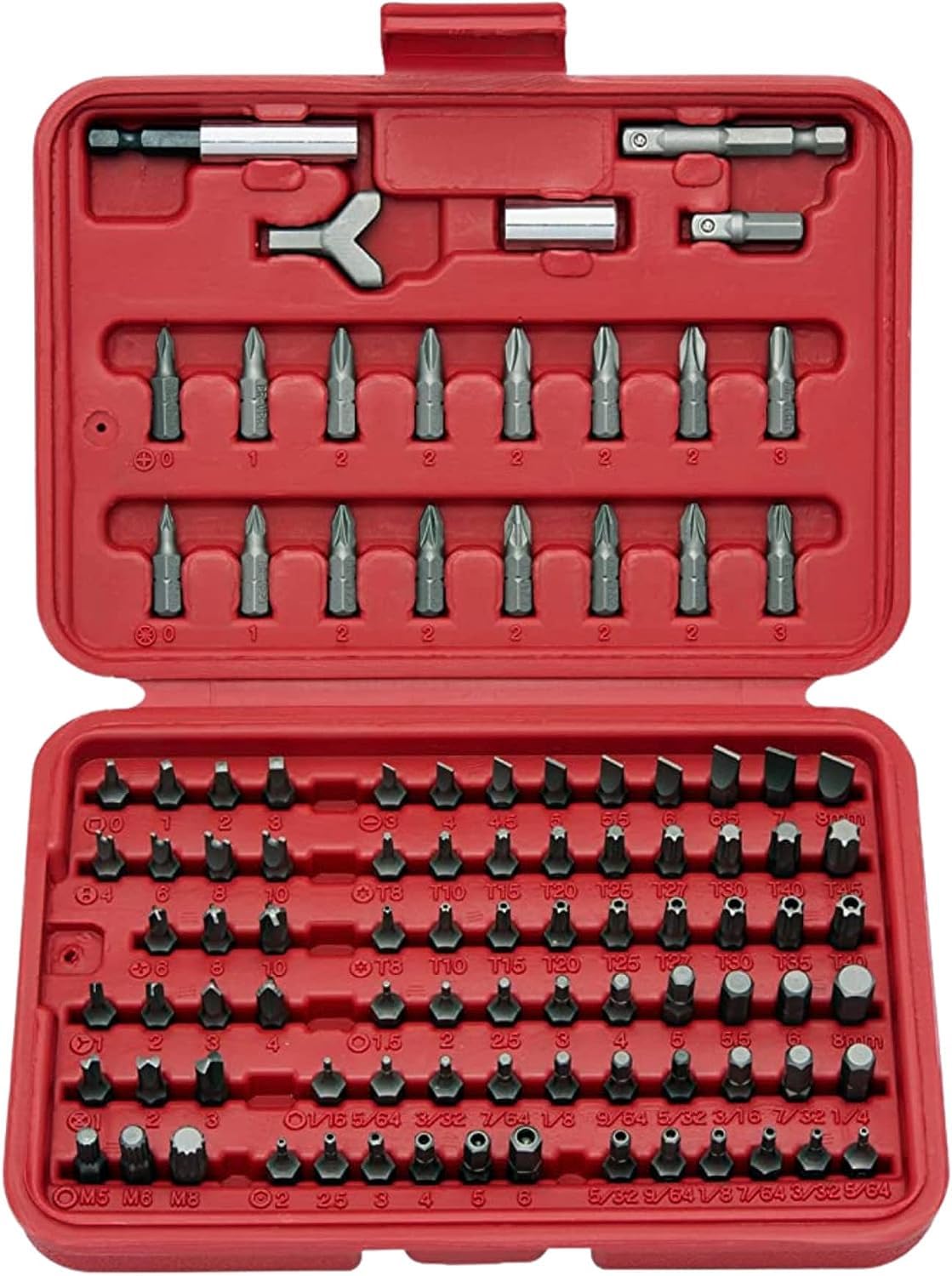 NEIKO 10048A Security Bit Set 100-Piece Set Cr-V Steel 1/4-inch Adapters Phillips Slotted Hex Torx Star Tamperproof Pozi Square Spanner Torque Tri-Wing Clutch Spline Wing Nut, Security Torx Bit Set