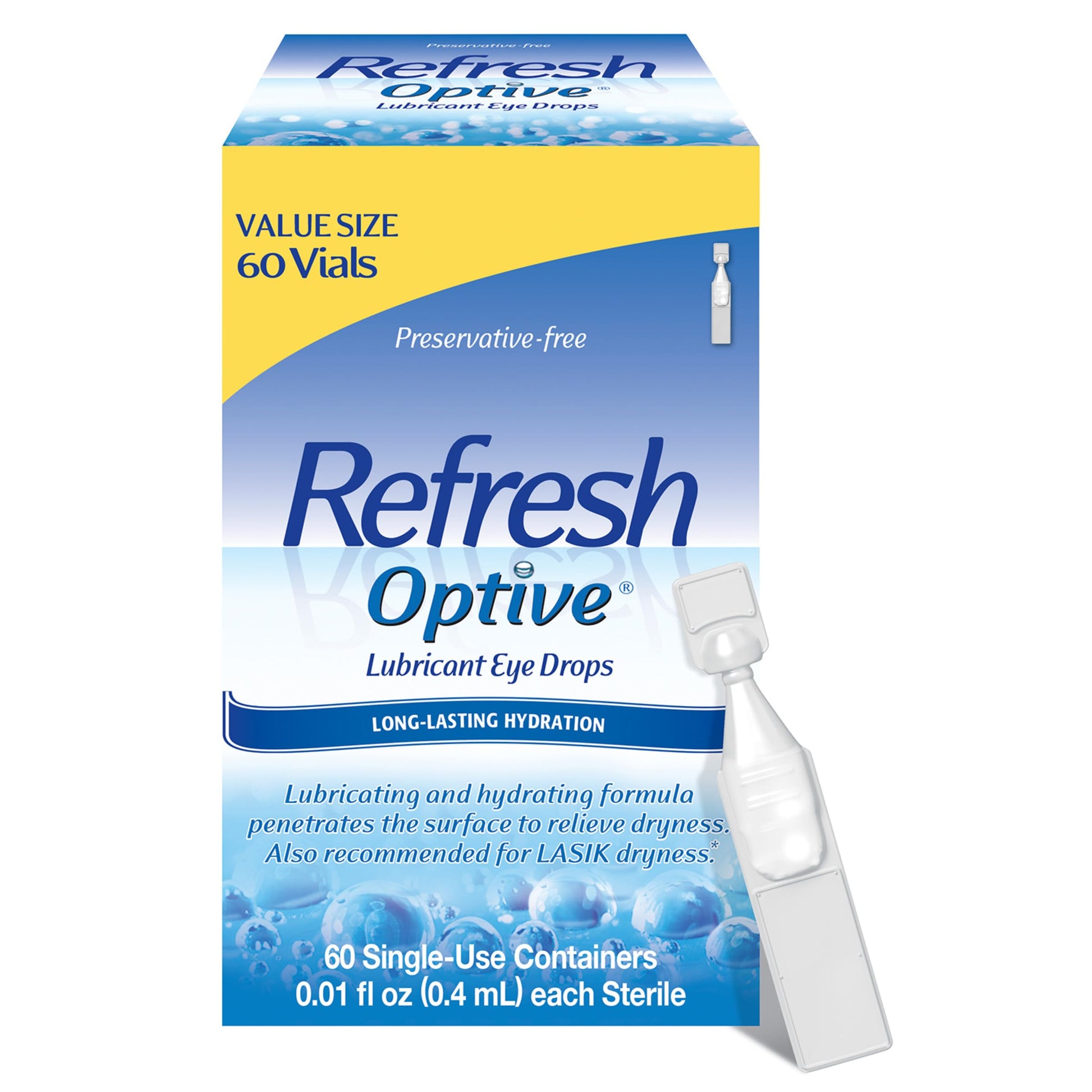 Refresh Optive Lubricant Eye Drops, Preservative-Free, 0.01 Fl Oz Single-Use Containers, 60 Count