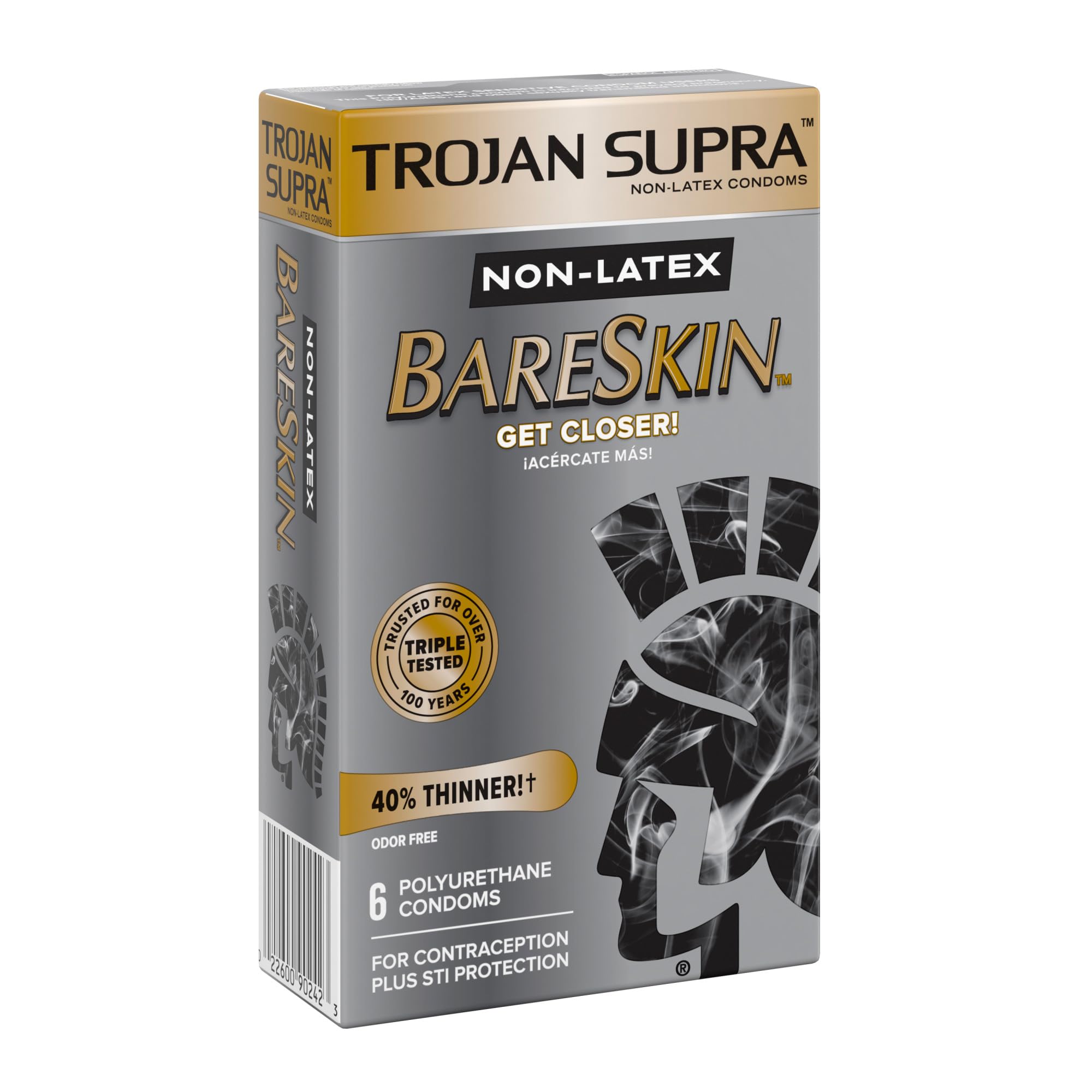 Trojan Supra Non-Latex Bareskin Lubricated Condoms, 6 ct