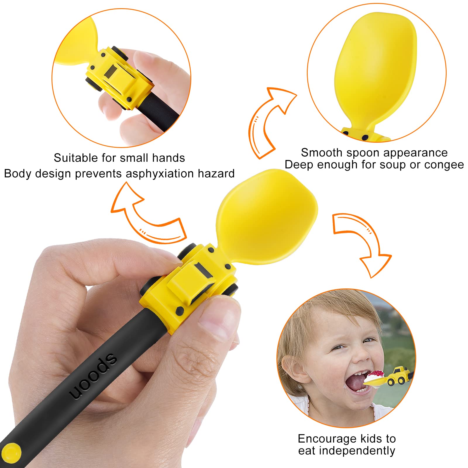 Deinyi Construction Toddler Utensils - Toddler Forks and Spoons - Kids Construction Truck Toys - Forks and Spoons Silverware Set - Christmas Birthday Gift Kids Toys for 1 2 3 4 5 year old, Yellow