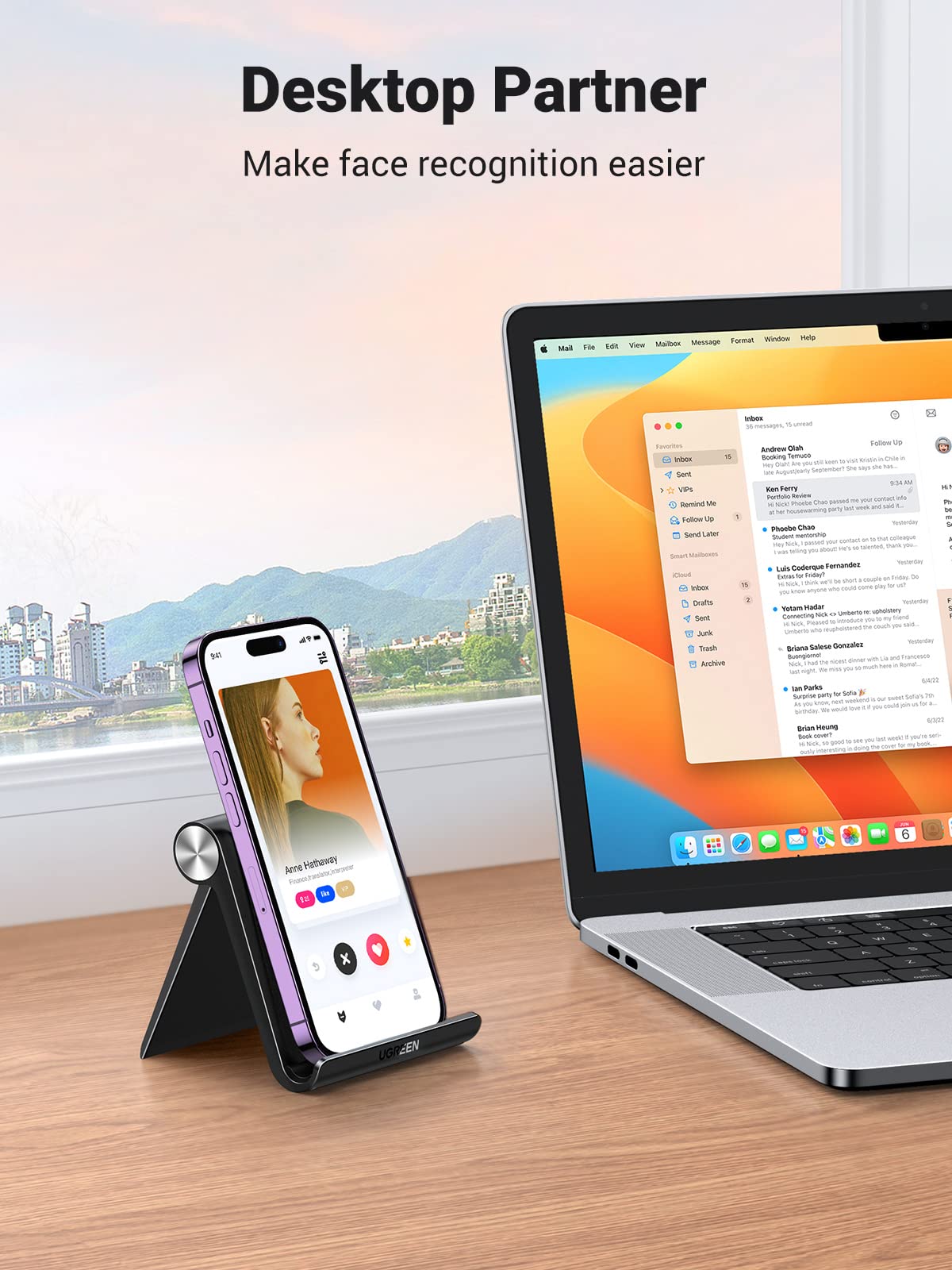 UGREEN Cell Phone Stand for Desk Phone Holder Foldable Portable Adjustable Compatible with iPhone 17 Air 16 15 14 13 Pro Max, iPhone 12 11 Plus SE XS XR 8 7, Office Desk Travel Accessories, Black