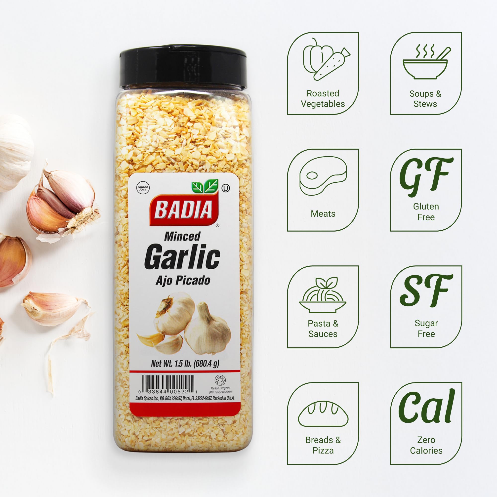 Badia Garlic Minced, 1.5 Pound - All-Natural, Non-GMO, Dehydrated Garlic Seasoning