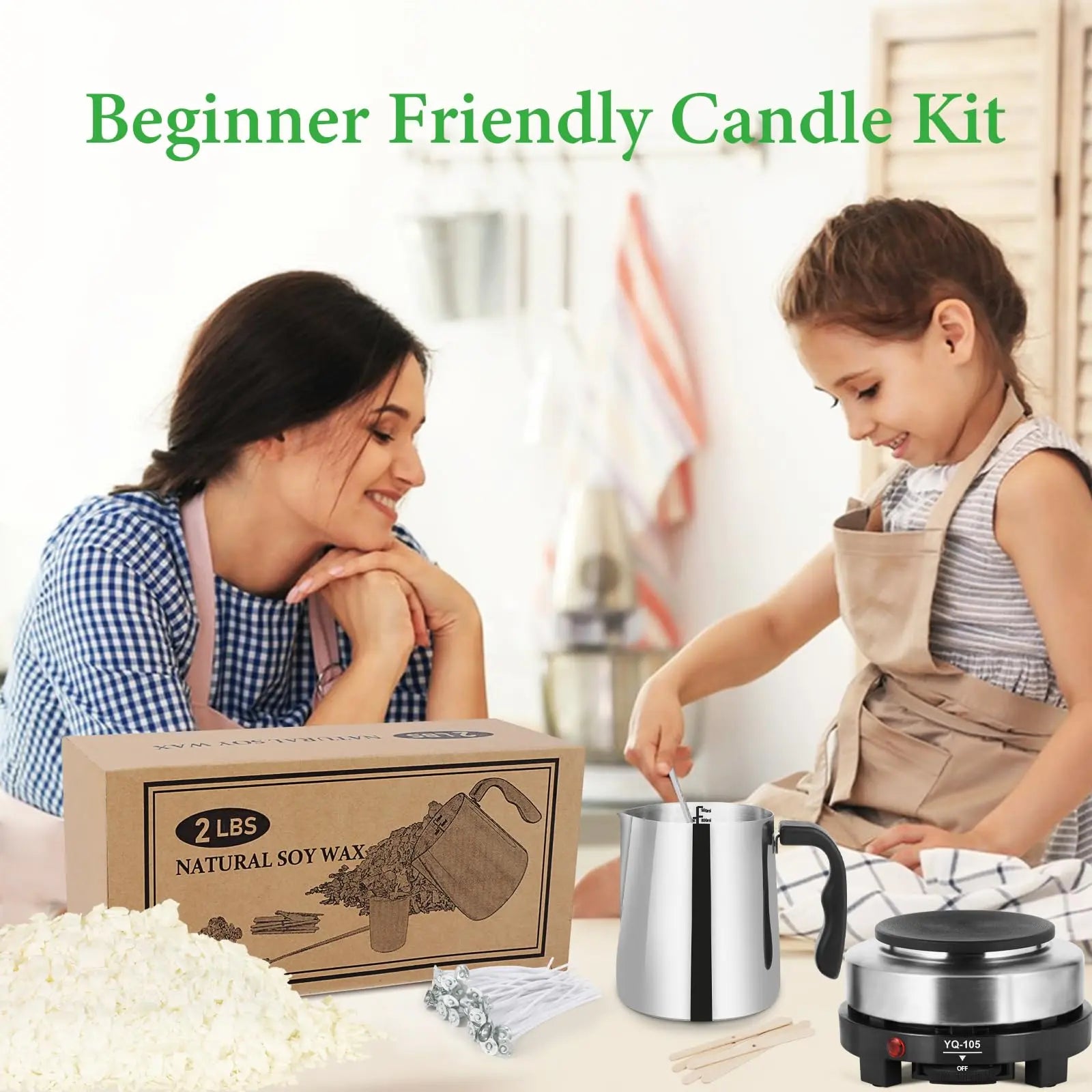 SAEUYVB Candle Making Kit with Wax Melter, Candle Wax for Candle Making - DIY Candle Making Supplies, Including 2lbs Soy Wax Flakes, Melting Pot, Electric Stove,Candle Kit for Adults, Beginnner