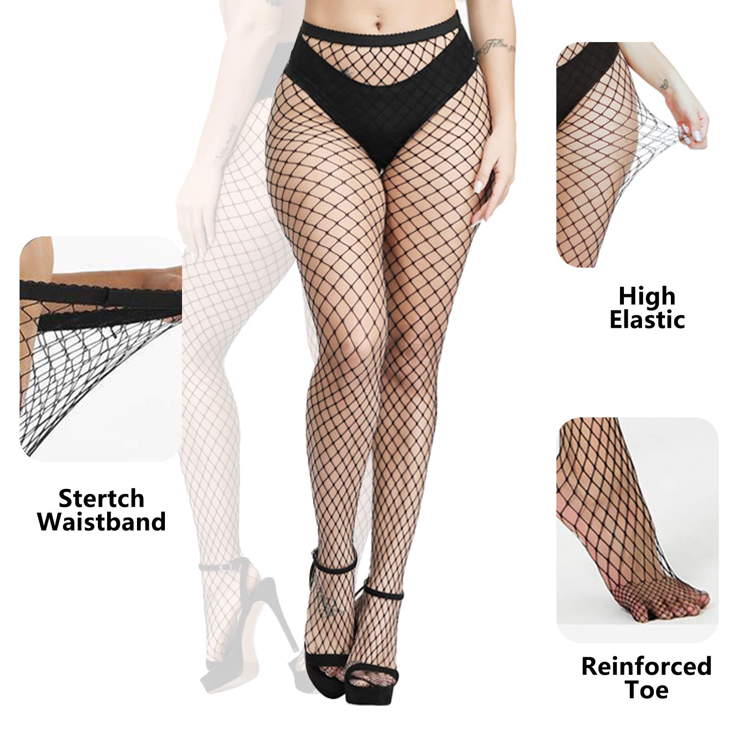 WEANMIX Fishnet Stockings Lace Patterned Tights High Waist Pantyhose Fishnets for Women, One Size