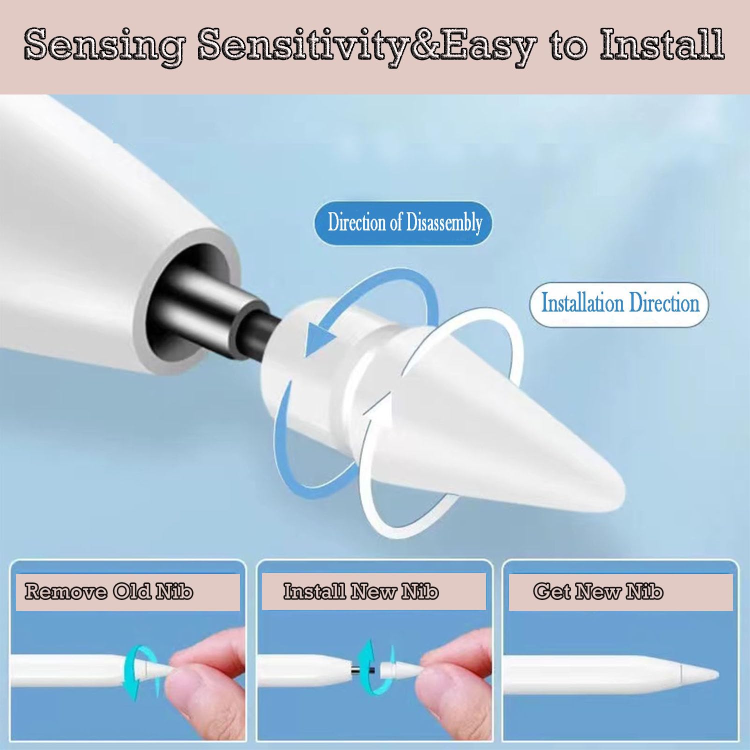 6 Pack Replacement Pencil Tips with Case for Apple iPad 2nd / 1st Generation - Sensitive and Precise Control iPencil Nibs Compatible with iPad for Pencil USB C/ 2nd/ 1st Gen Apple Pen