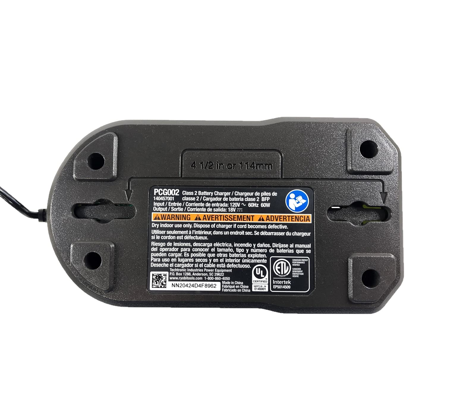 TTI 18-Volt Ryobi Charger PCG002, (NO Retail Packaging, Bulk Packaged)